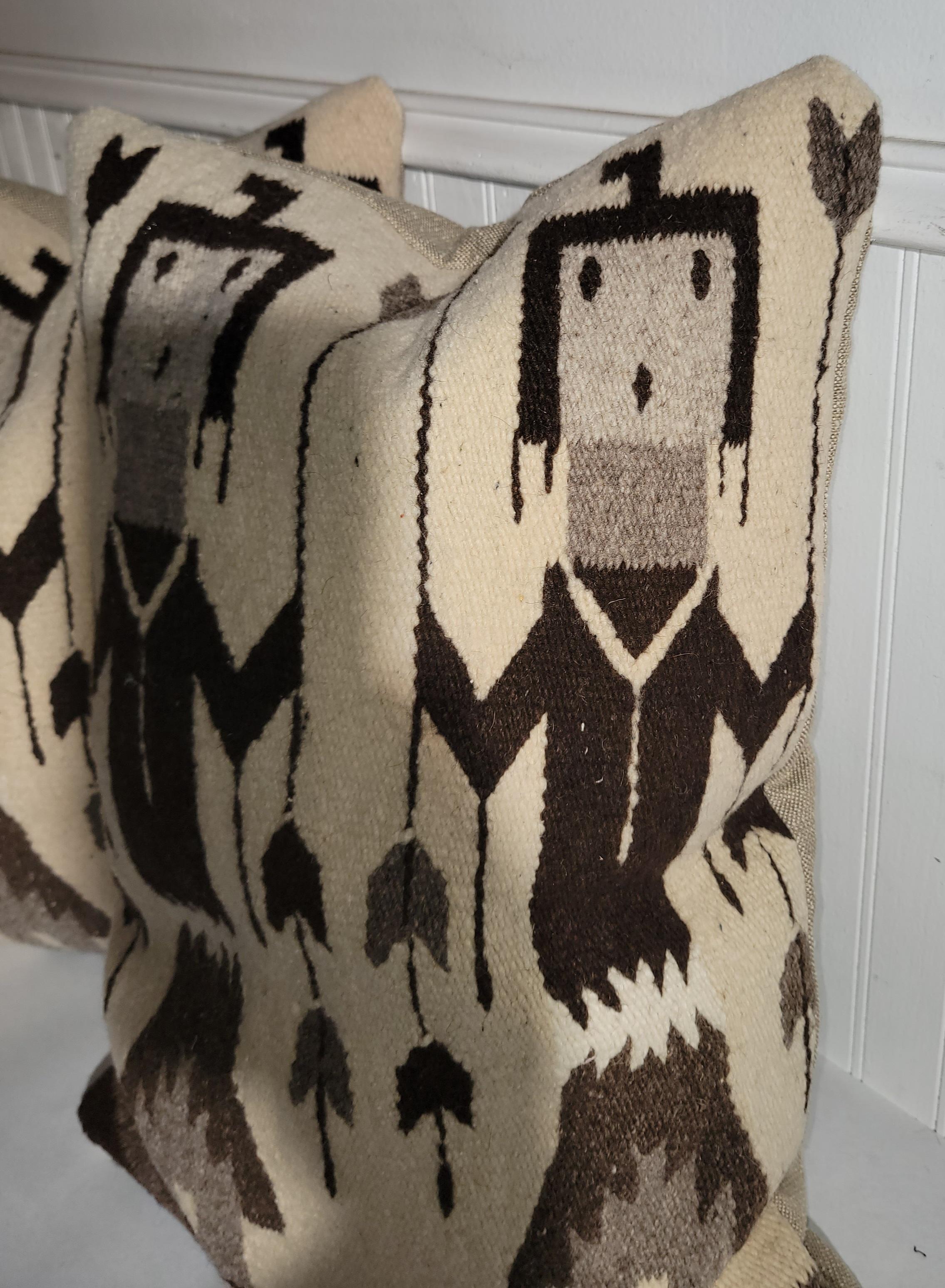 Hand-Woven Yei Indian Navajo  Weaving Pillows -Pair For Sale