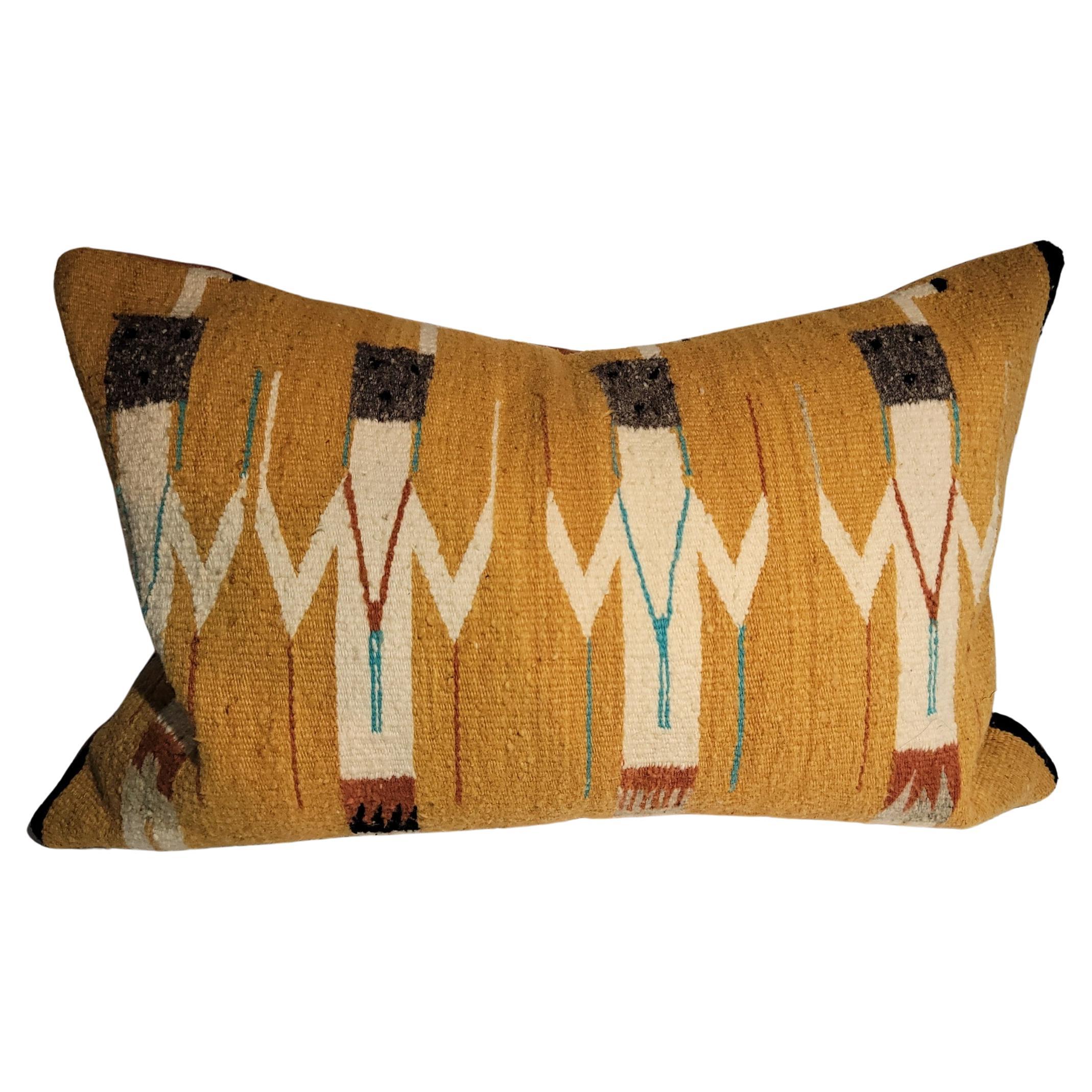 Yei Indian Weaving Pillow W/ Leather Back For Sale
