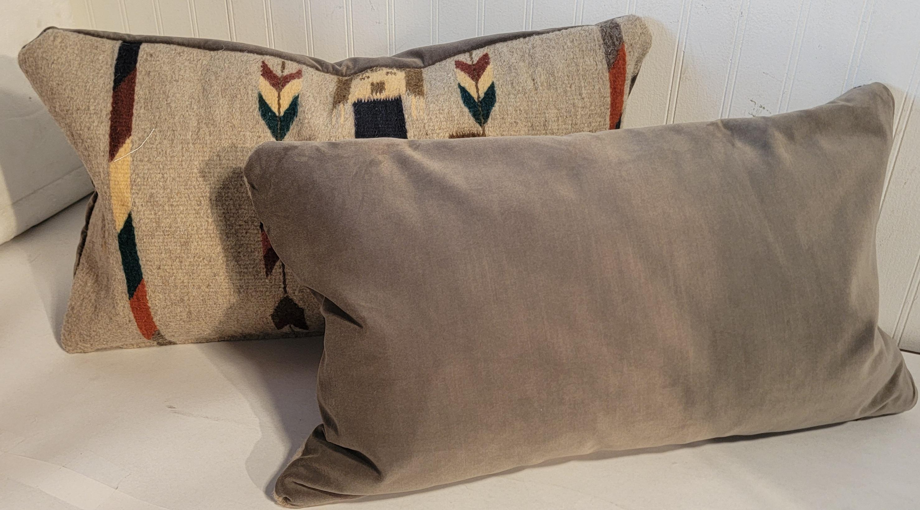 Folk Art Yei Indian Weaving Pillows-Pair For Sale
