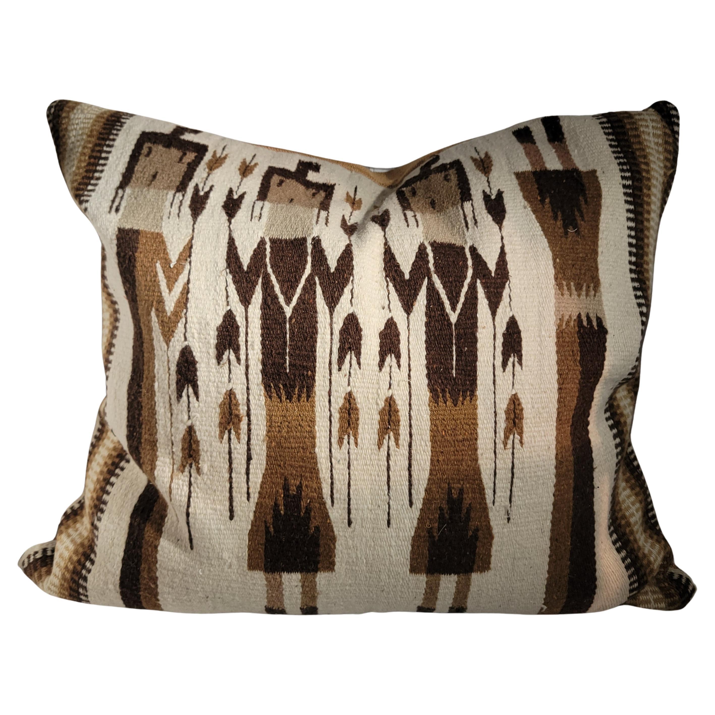 Yei Navajo Indian Weaving Large Pillow For Sale