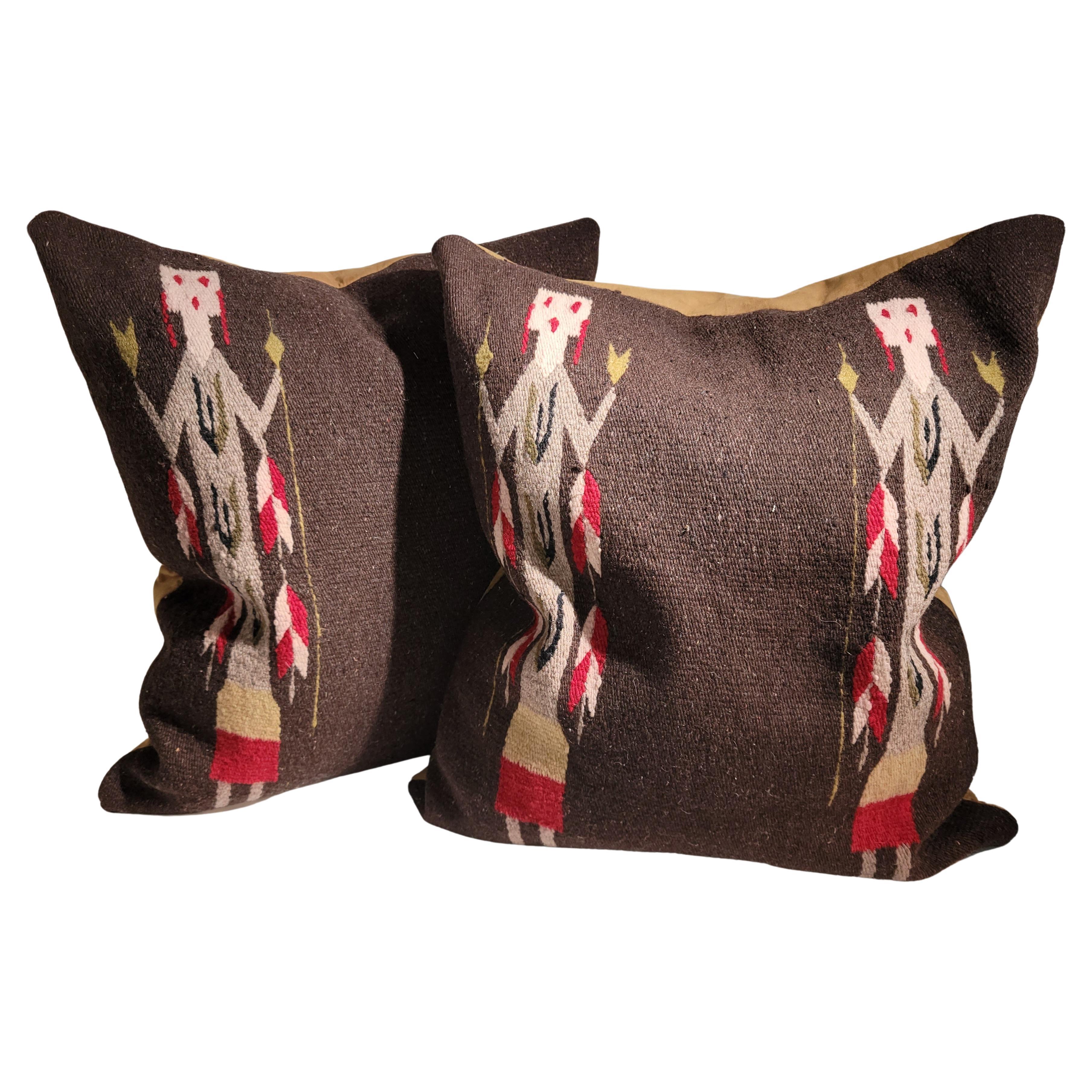  Yei Navajo Indian Weaving Pillows -Pair For Sale