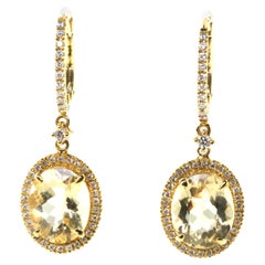 Yeiiow Beryl Diamond Drop Earrings in 18 Karat Yellow Gold