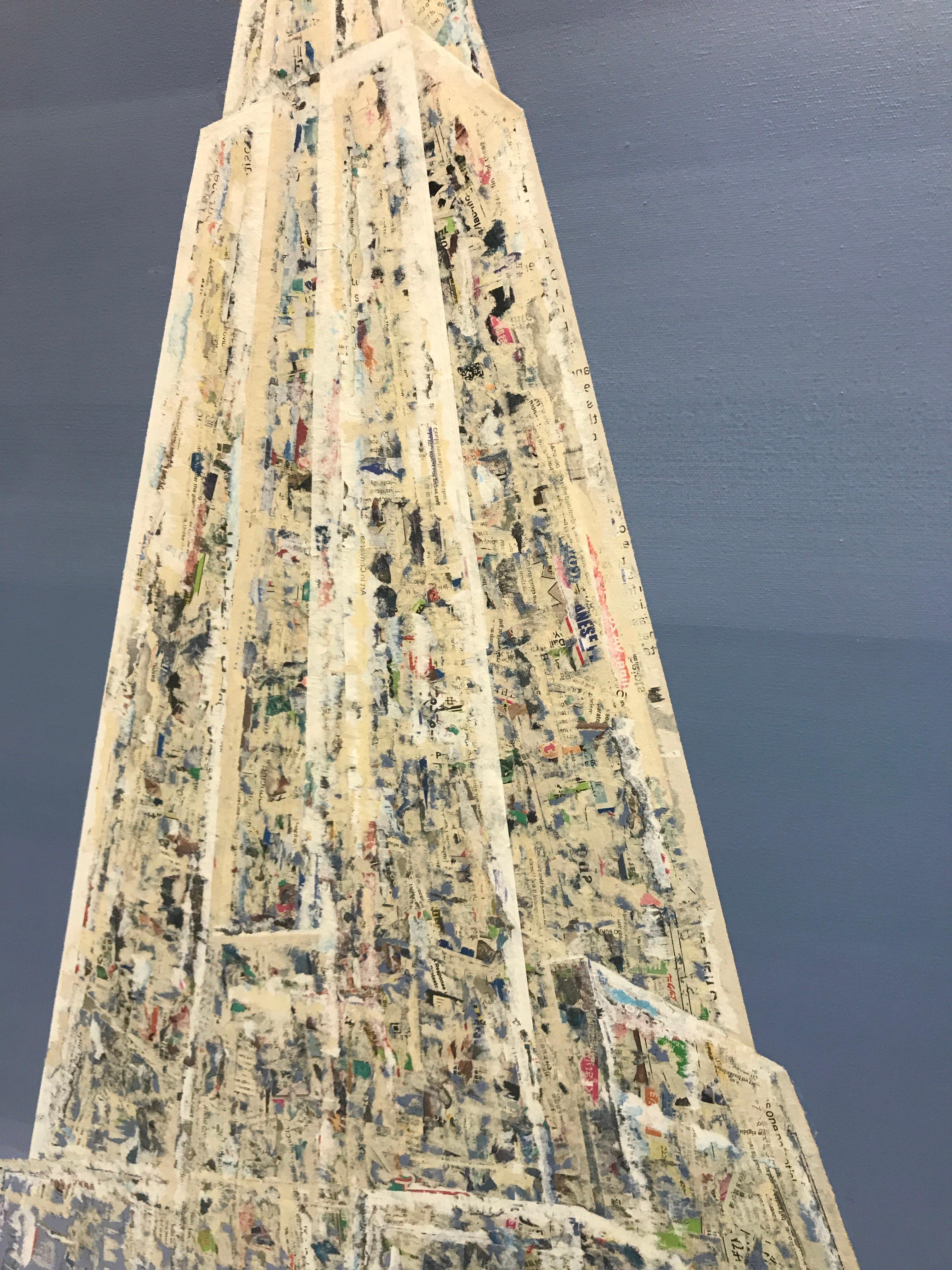 Empire State Building at Dawn - Gray Figurative Painting by Yeji Moon
