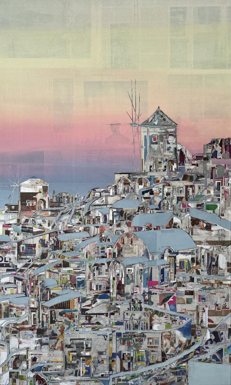 Yeji Moon Abstract Painting - Santorini at Sunset