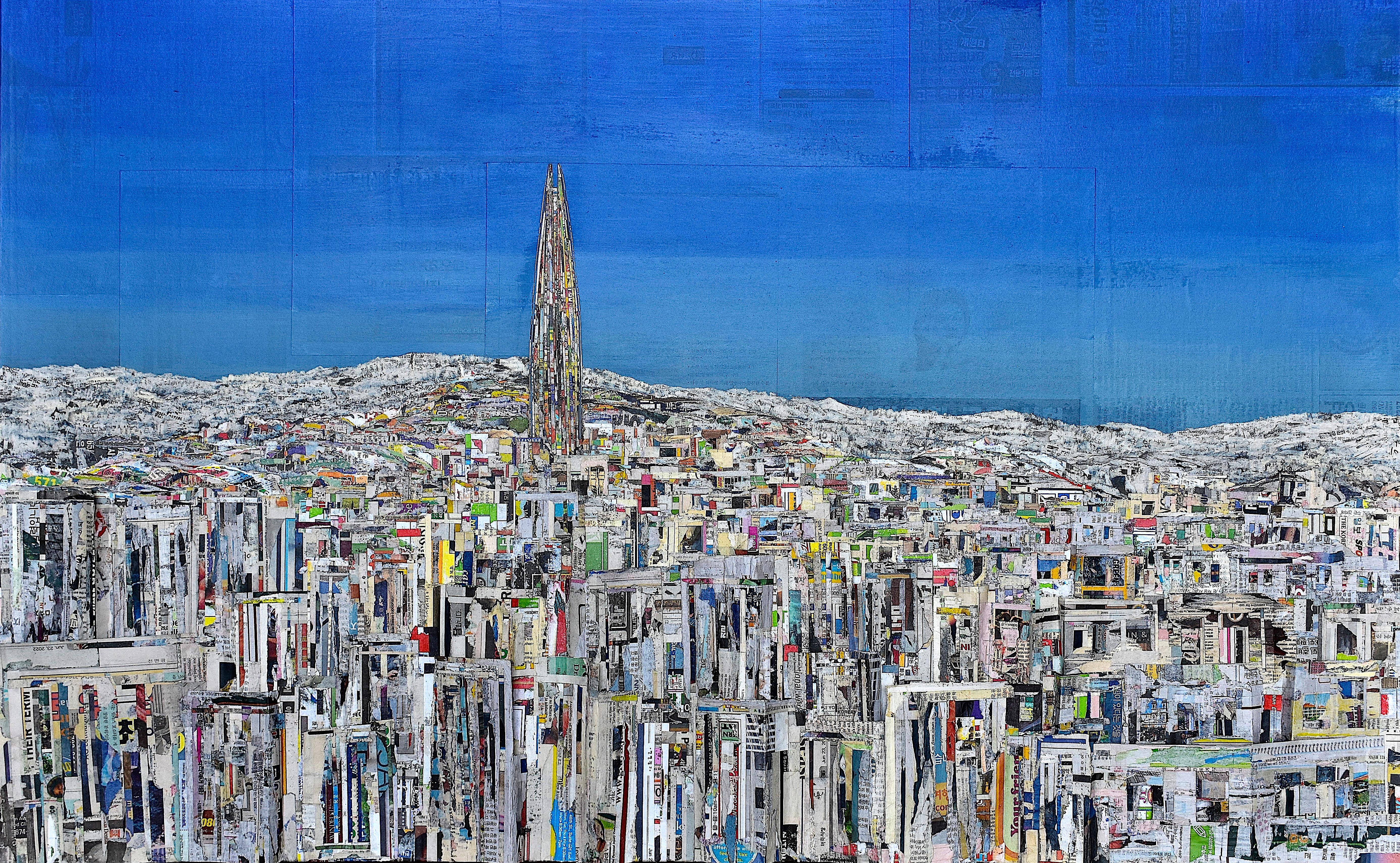 Seoul Panorama, Lotte Tower - Mixed Media Art by Yeji Moon