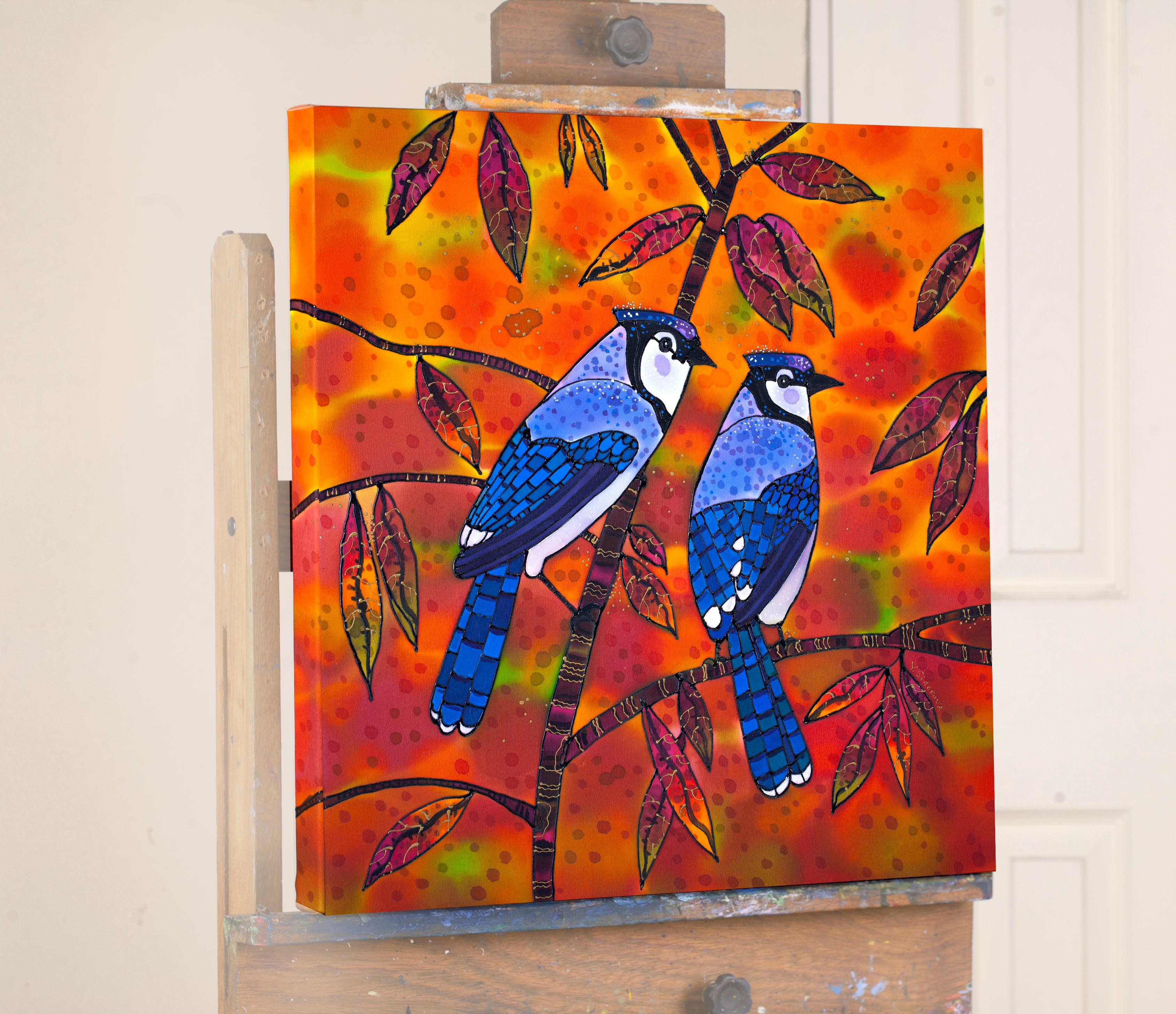 Blue Jays through the Prism of Autumn - Contemporary Mixed Media Art by Yelena Sidorova
