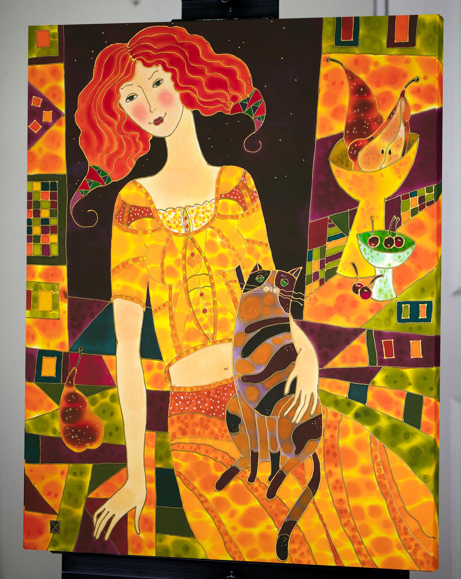 <p>Artist Comments<br>As a part of artist Yelena Sidorova's Figurative series, this painting celebrates the connection between a girl and her feline friend. Bright bursts of colors echo their charming bond on a cheerful night. The creation process