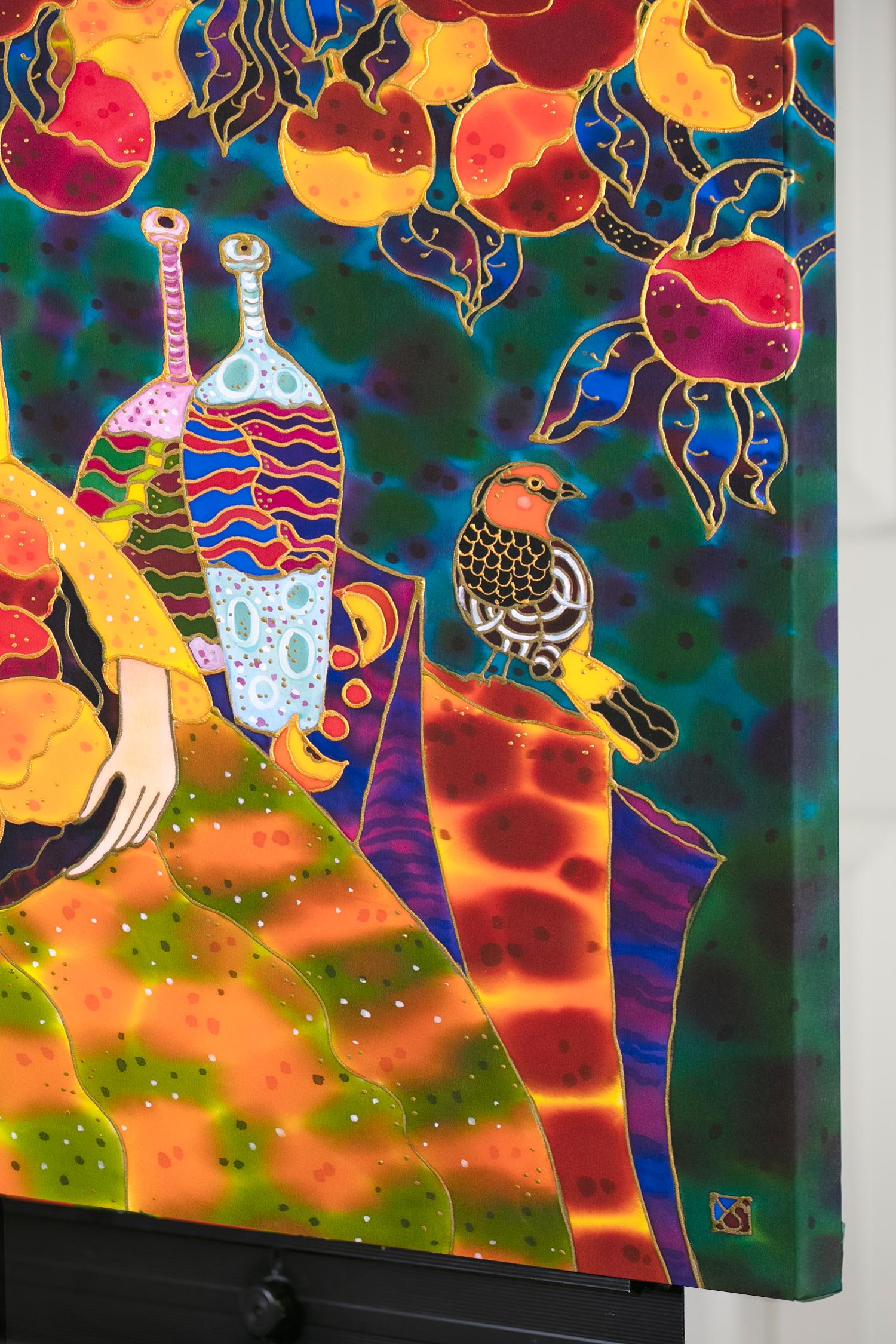 Temps de moisson de pêche, peinture originale - Contemporain Mixed Media Art par Yelena Sidorova