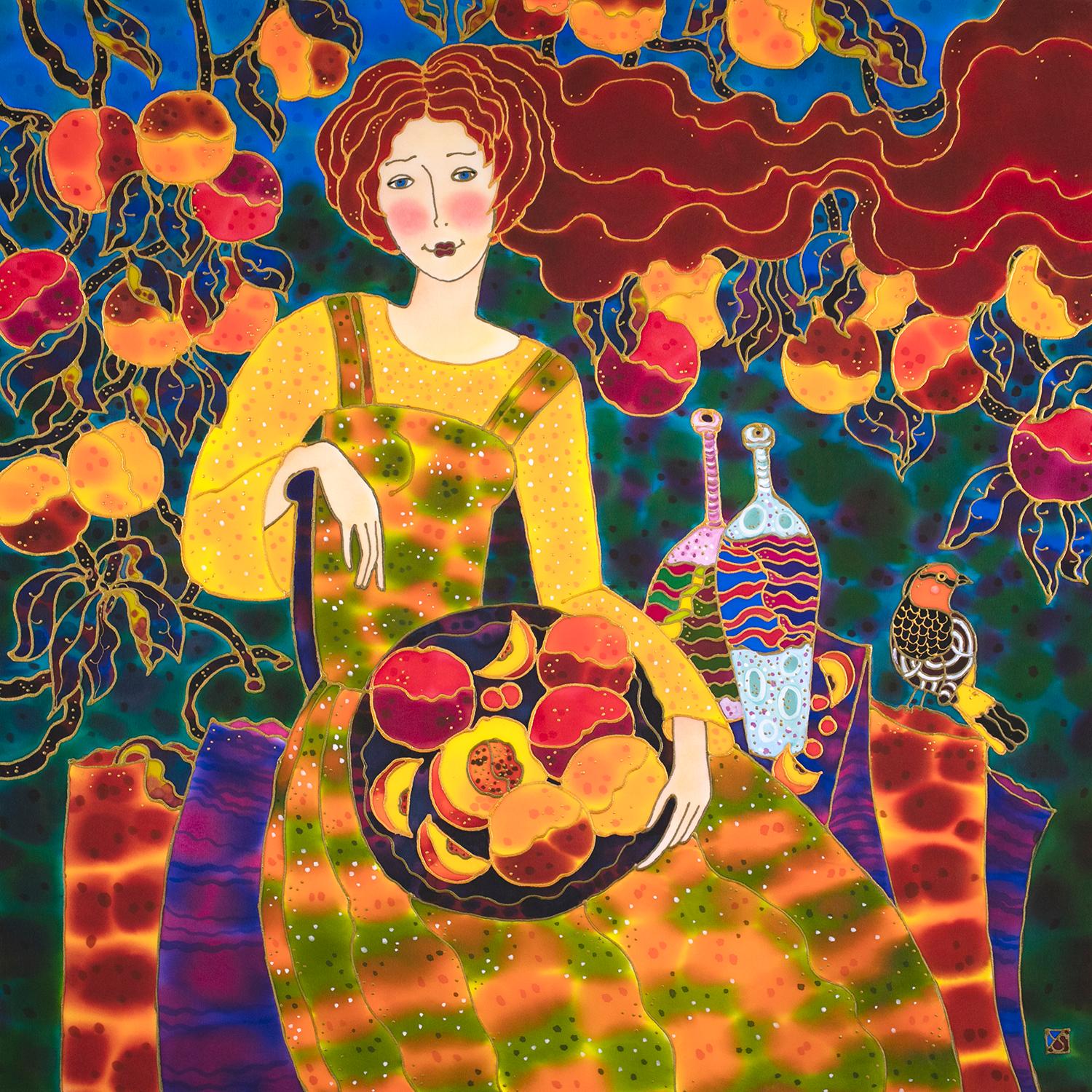 Peach Harvest Time, Original Painting - Mixed Media Art by Yelena Sidorova