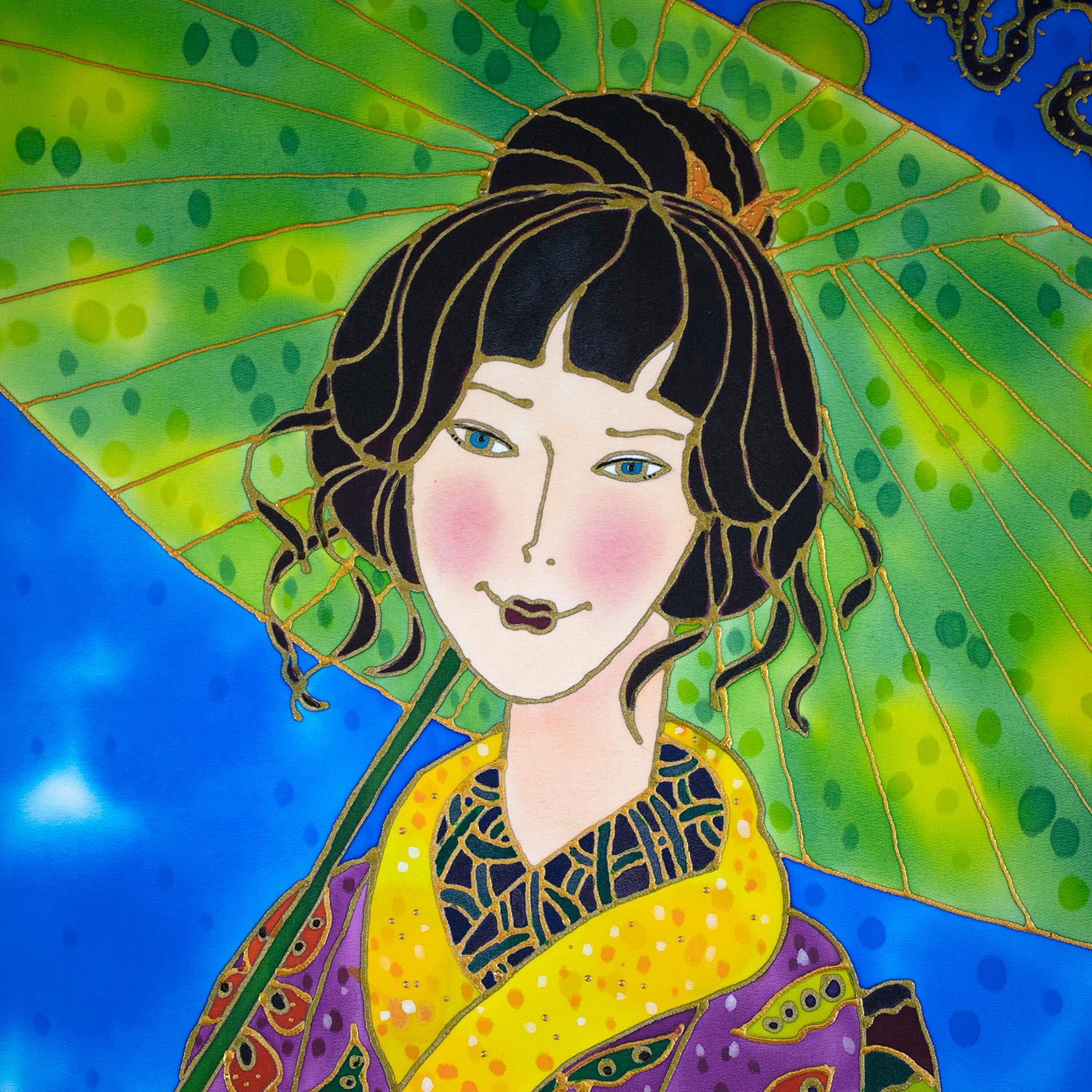 <p>Artist Comments<br>Artist Yelena Sidorova depicts a woman fascinatingly intrigued with a butterfly on a magical summer evening. The geisha dons a beautiful butterfly kimono and gracefully grips a paper parasol as she takes delicate strides in the