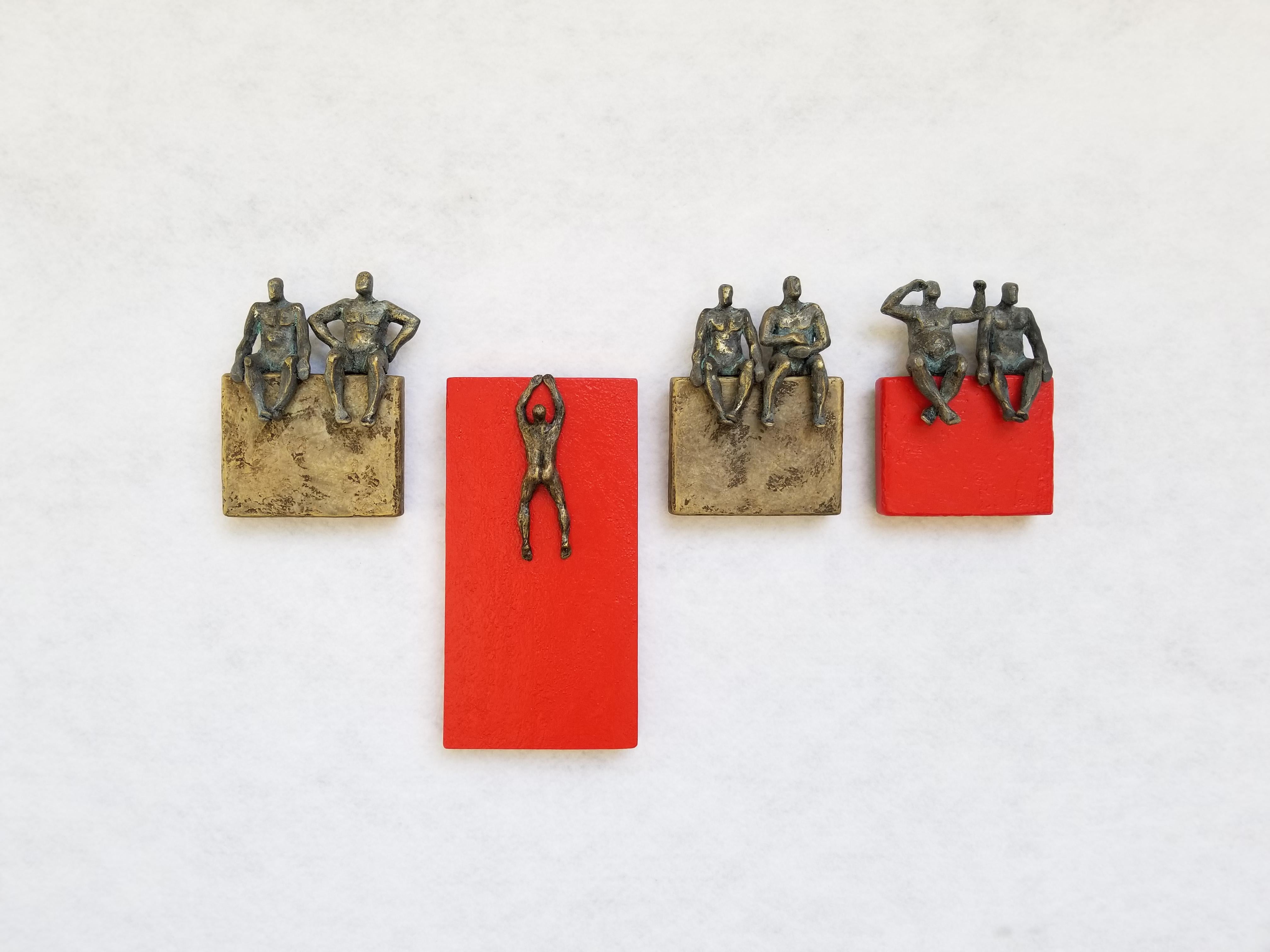 Red & Bronze Small Beings, Original Painting - Contemporary Mixed Media Art by Yelitza Diaz