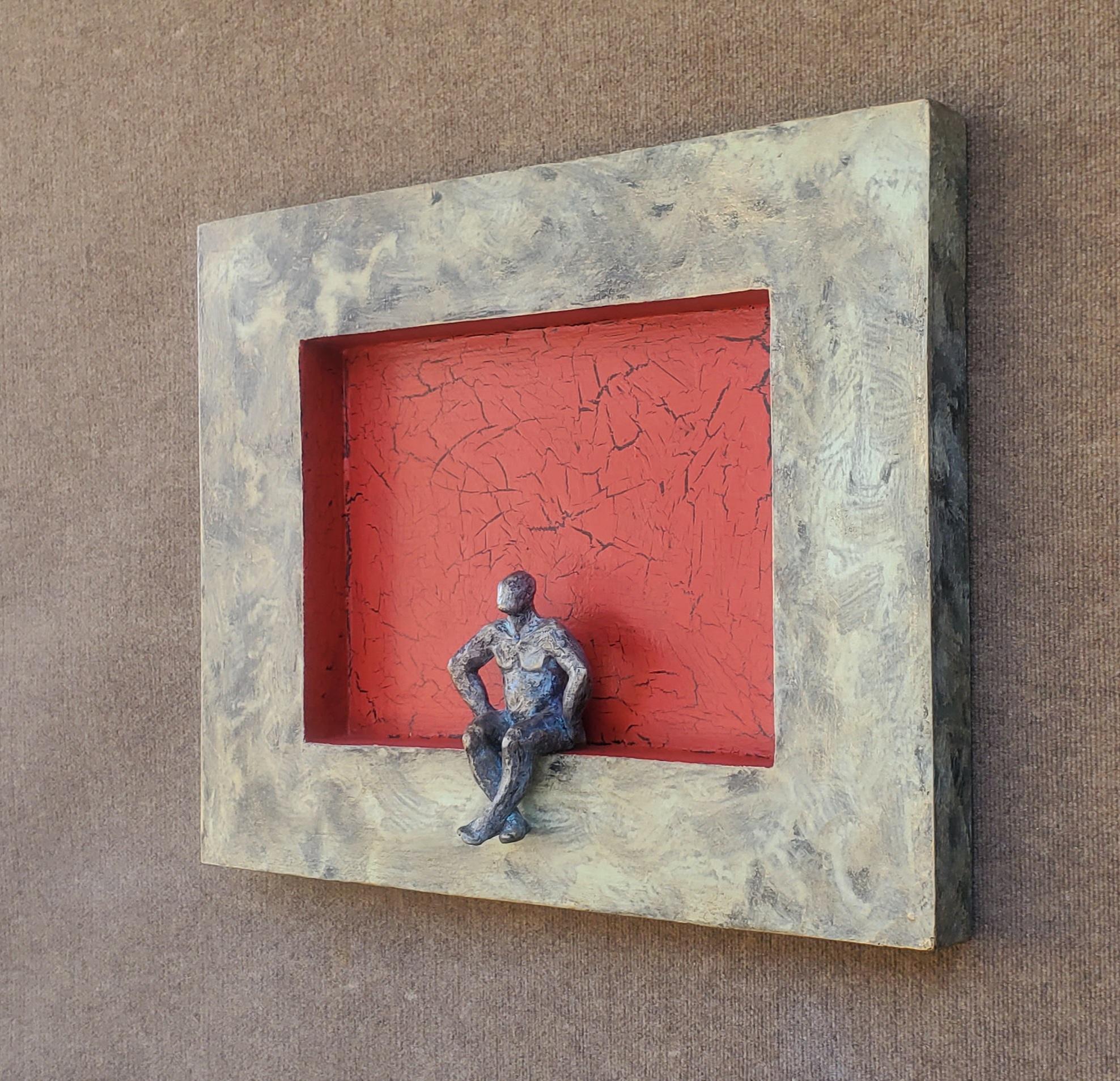 Man on square, Original Painting - Contemporary Mixed Media Art by Yelitza Diaz