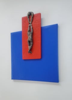 Escalador en el Cuadrado Rojo y Azul. Pintura original