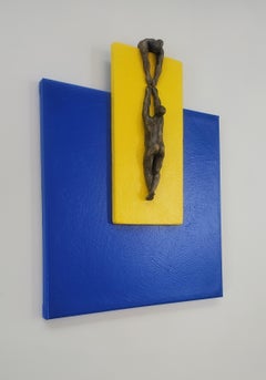 Schmiedeeisen auf gelbem und blauem Quadrat, Originalgemälde