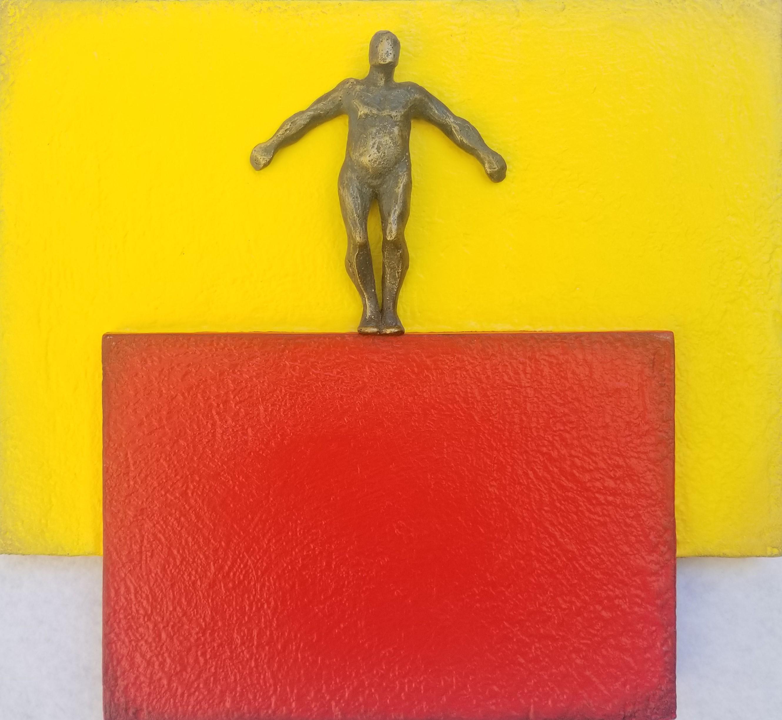 Yellow and Red Square, Original Painting - Mixed Media Art by Yelitza Diaz