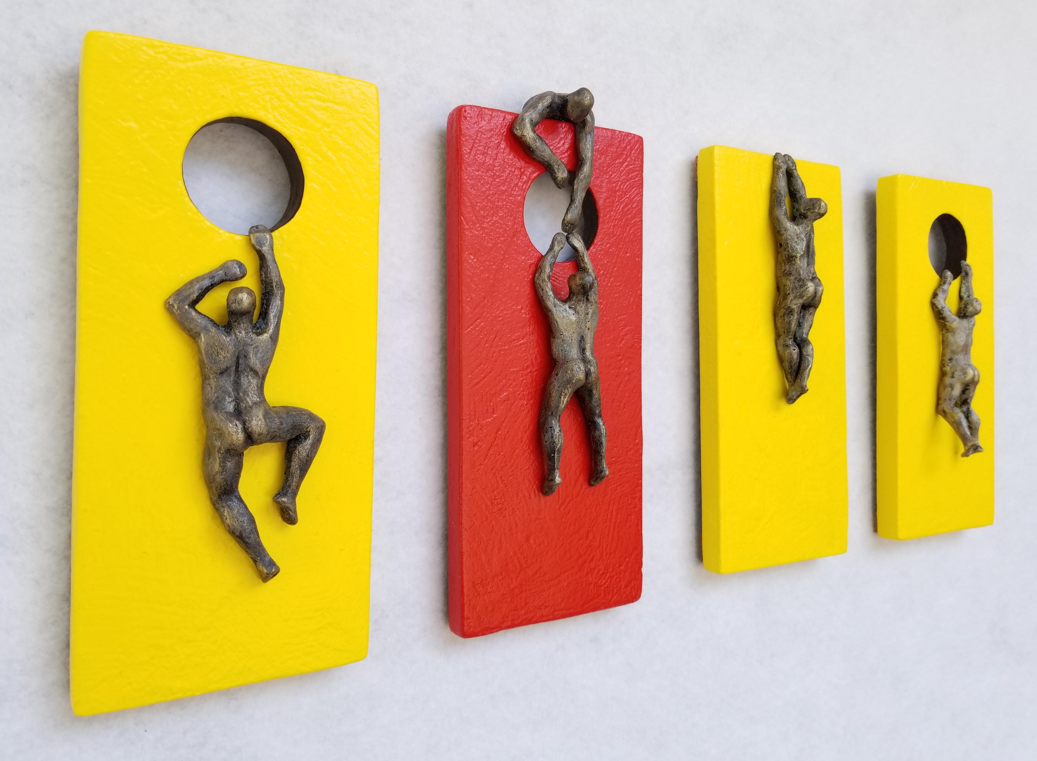 Yellow & Red Climbers, Original Painting - Contemporary Mixed Media Art by Yelitza Diaz
