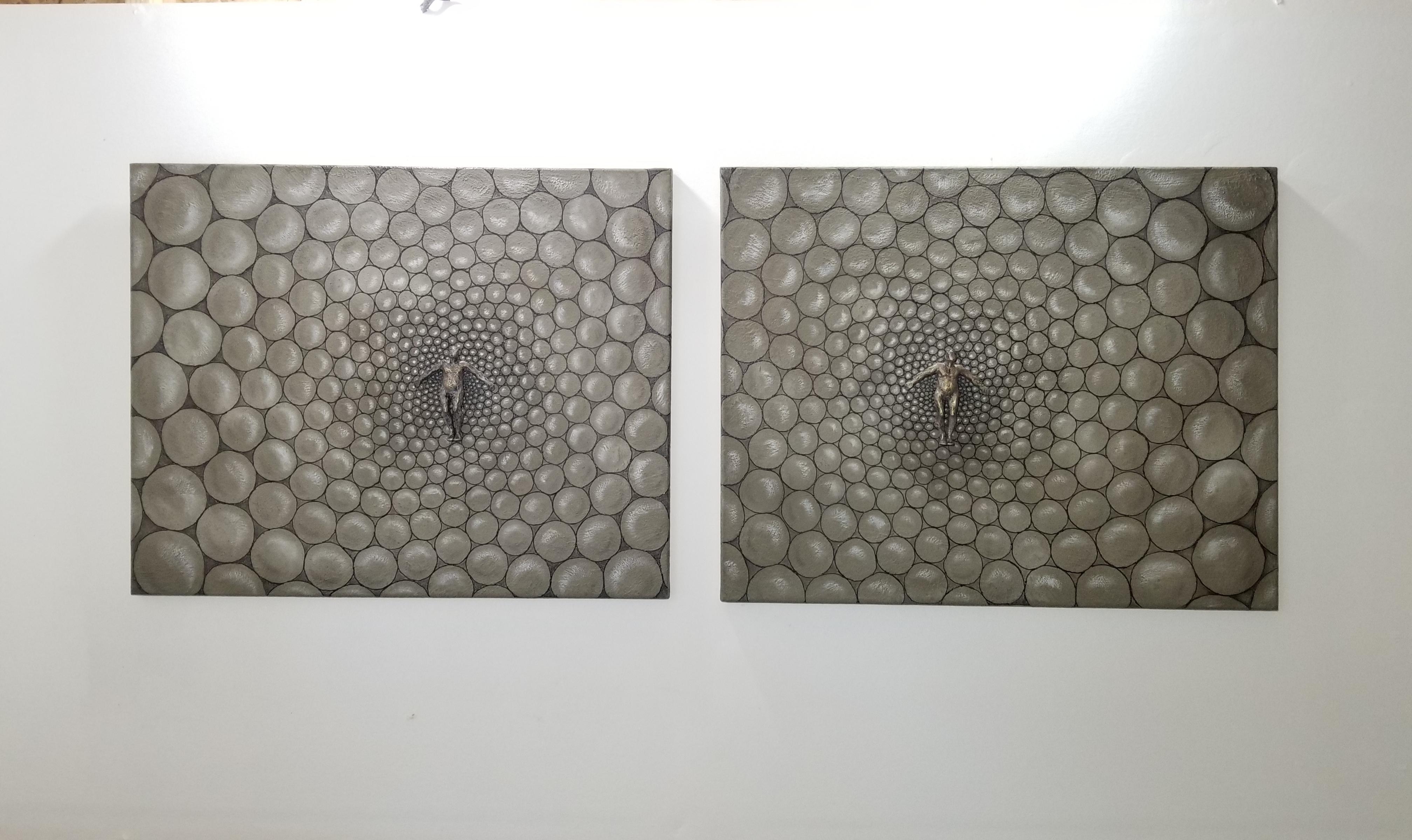 <p>Artist Comments<br>Artist Yelitza Diaz displays a diptych with two central figures on each canvas. Yelitza draws circular patterns surrounding them to project the sensation of volume. A modern depiction of spirituality and growth unfolds in the