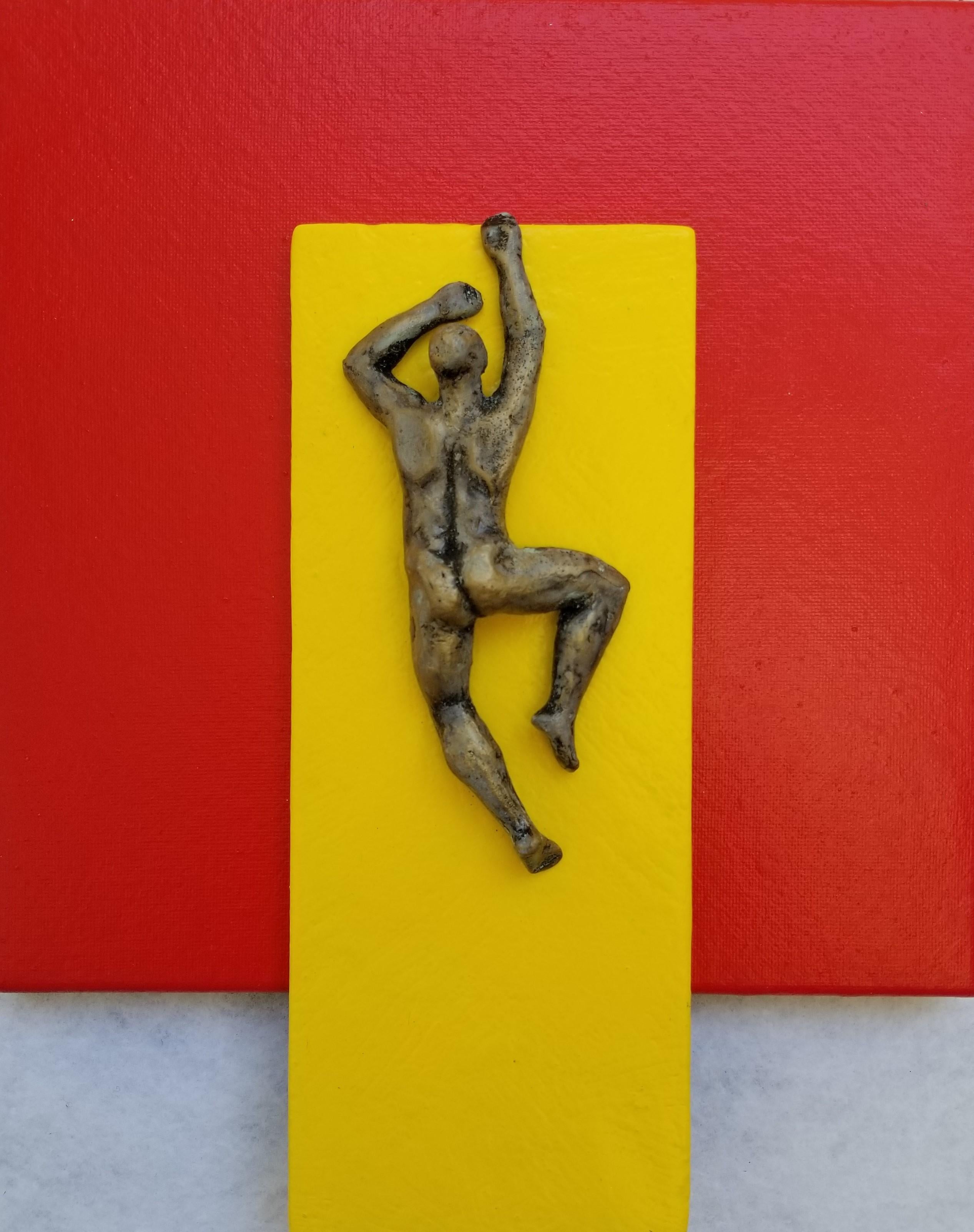 Yellow on Red II , Original Painting - Mixed Media Art by Yelitza Diaz