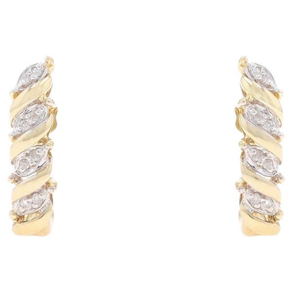 Yelllow Gold Diamond J-Hook Earrings 10k Single Cut .16ctw Ribbon Twist Pierced