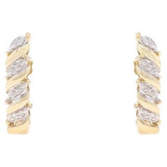 Yelllow Gold Diamond J-Hook Earrings 10k Single Cut .16ctw Ribbon Twist Pierced