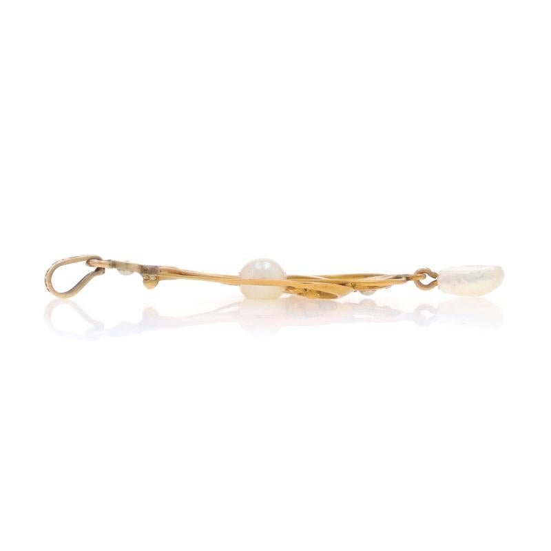 Bead Yelllow Gold Pearl Art Deco Lavaliere Pendant - 10k Teardrop Scroll Vintage For Sale