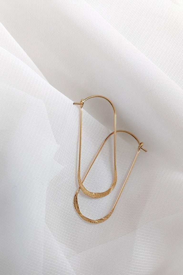 Yellow 14K Gold Delicate Wire Hoop Earrings, Petite For Sale at 1stDibs