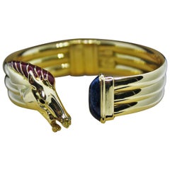 Yellow 18 Karat Gold Enamel Horse Head Bangle Bracelet Italy, 1990s