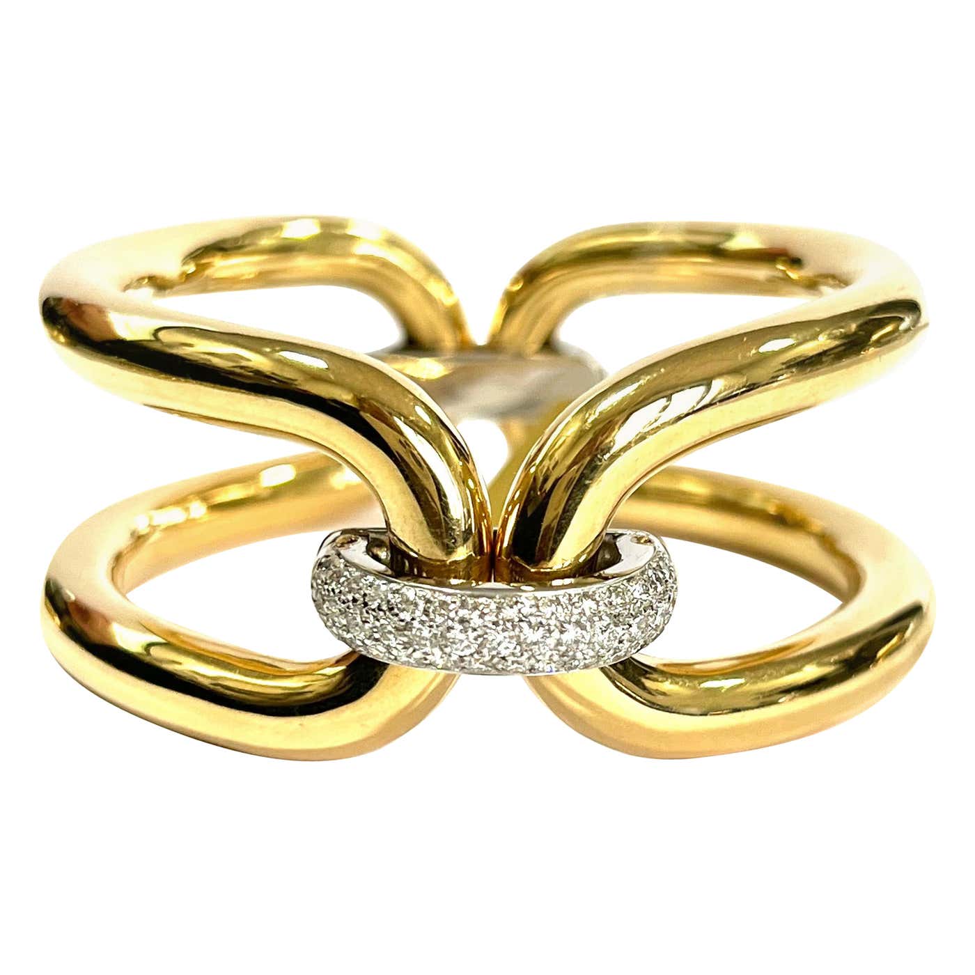 Roberta Collection Yellow 18k Gold Bangle with White Gold and Diamond ...