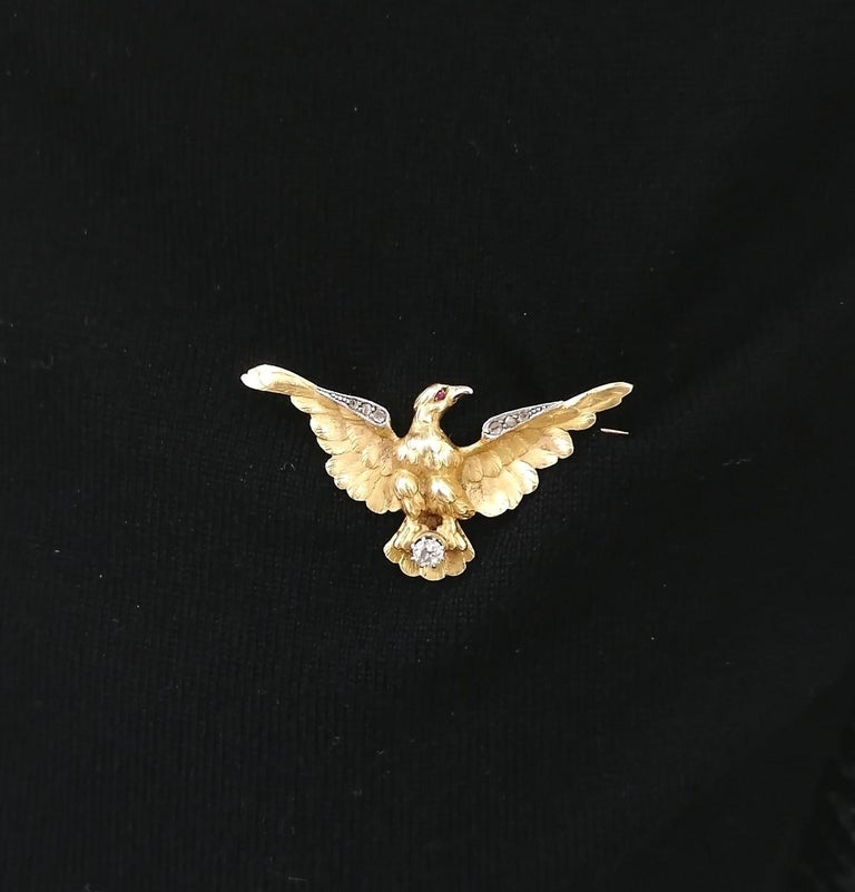 Broche Ancienne En Or Massif 18K - Aigle Vintage - Bijou D'occasion Authentique