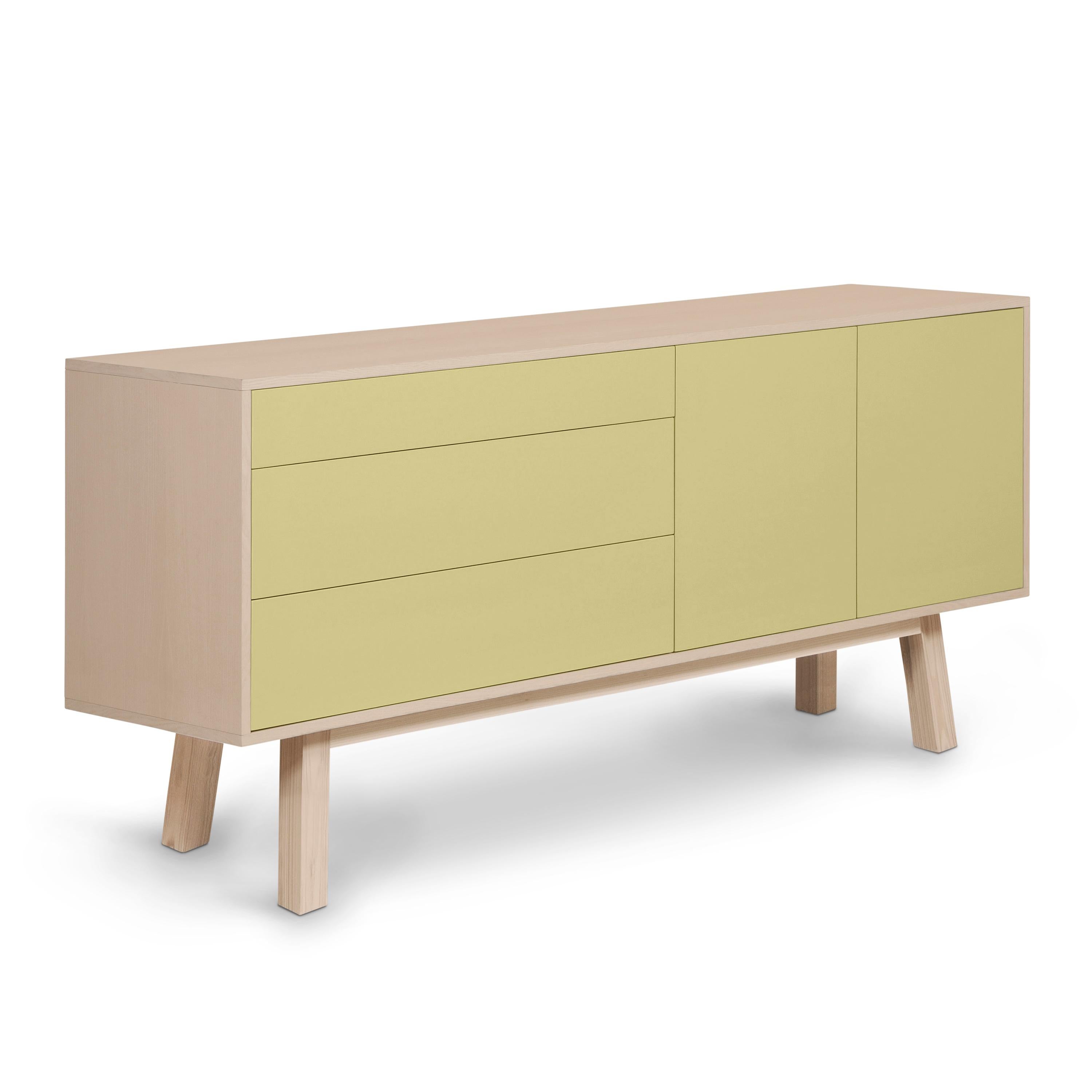 Yellow Higher Sideboard with doors and drawers designed in Paris by E. Gizard For Sale 1
