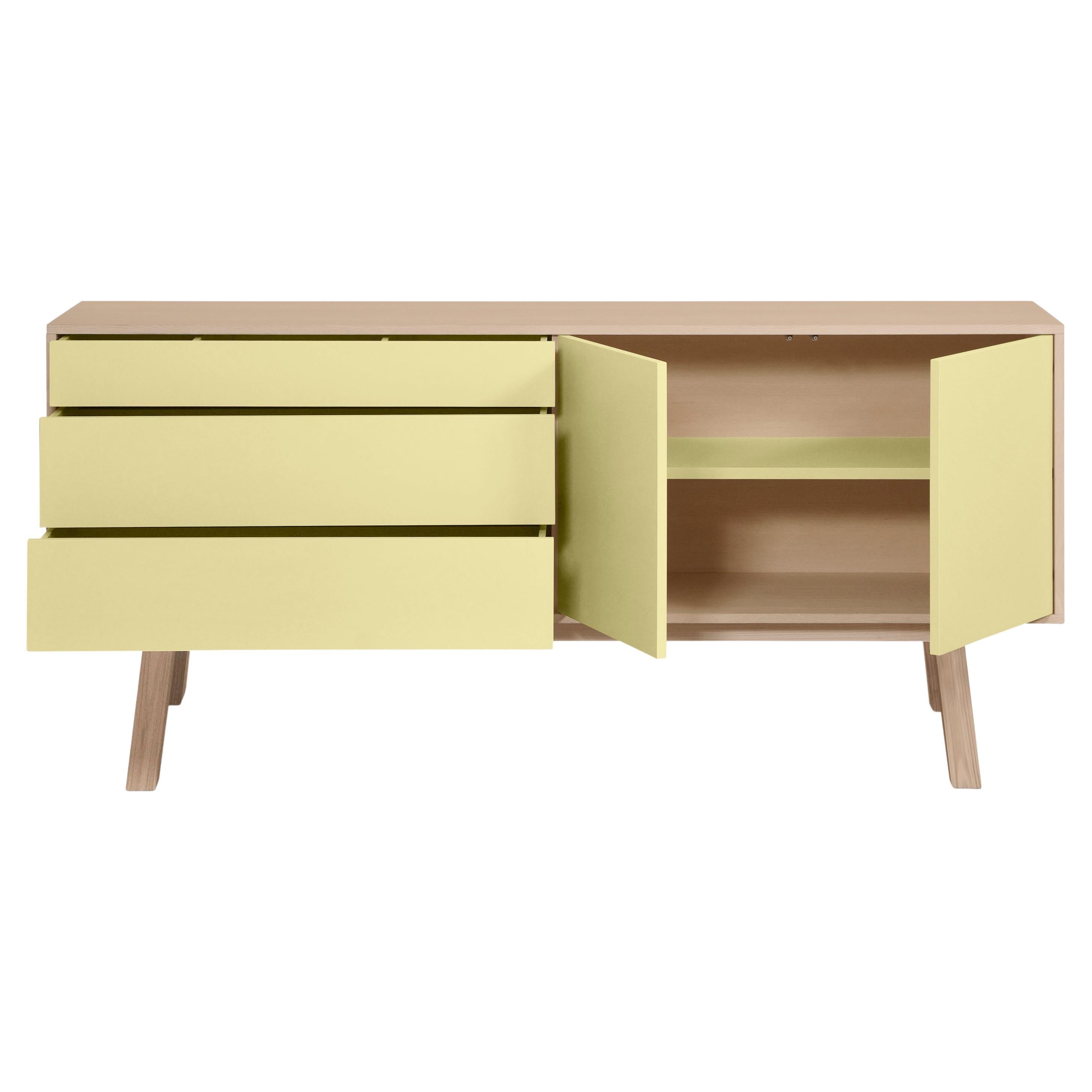 Yellow Higher Sideboard with doors and drawers designed in Paris by E. Gizard