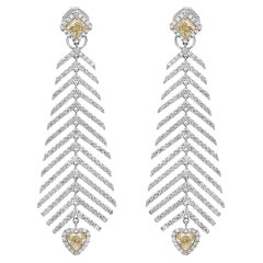Orecchino lungo con diamante naturale giallo da 2,96 carati e bianco da 4,30 carati in oro bianco 18 carati