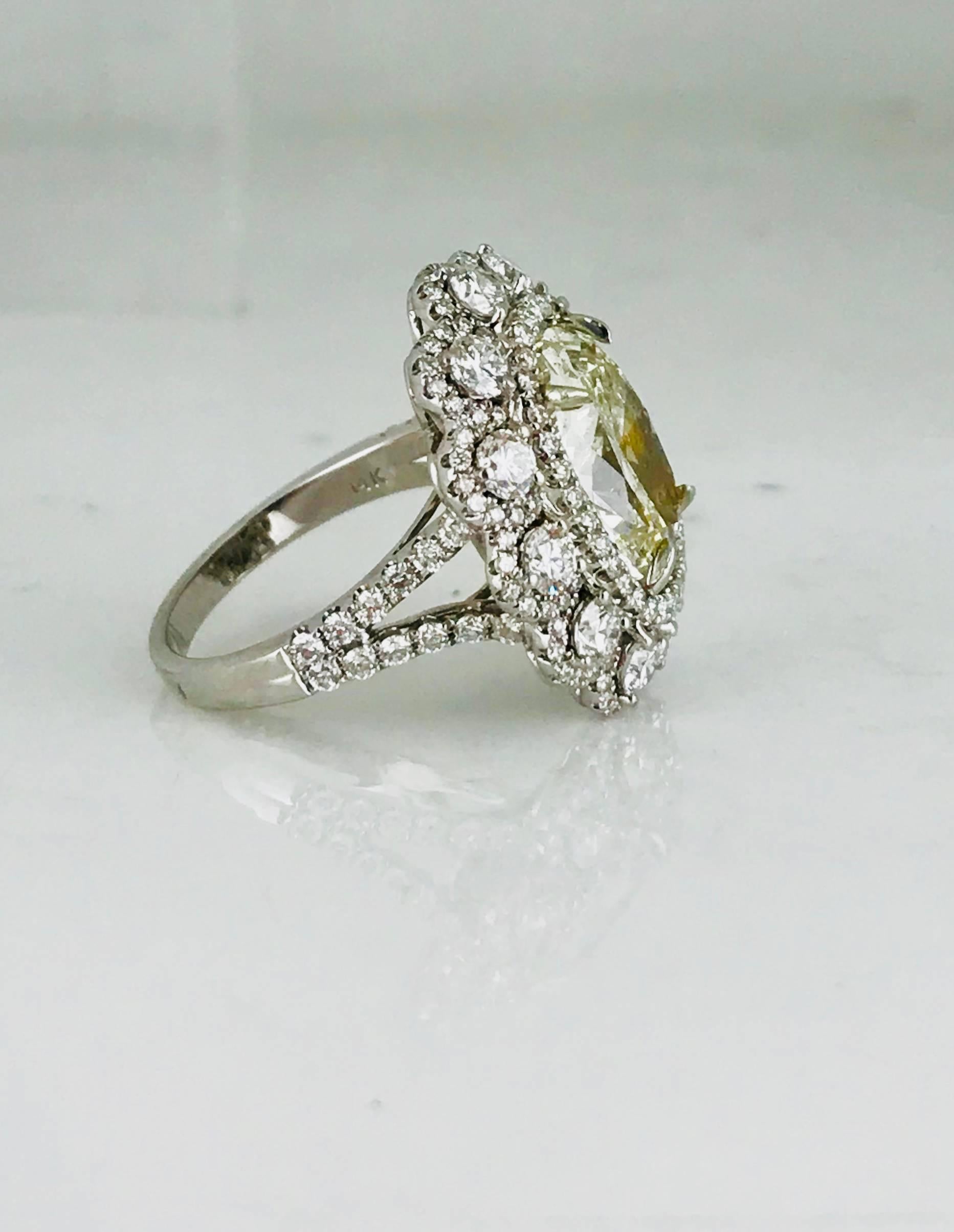 Yellow 5.21 Carat Oval Diamond, Contemporary, Total Weight 11.17 Carats, G-VS For Sale 2
