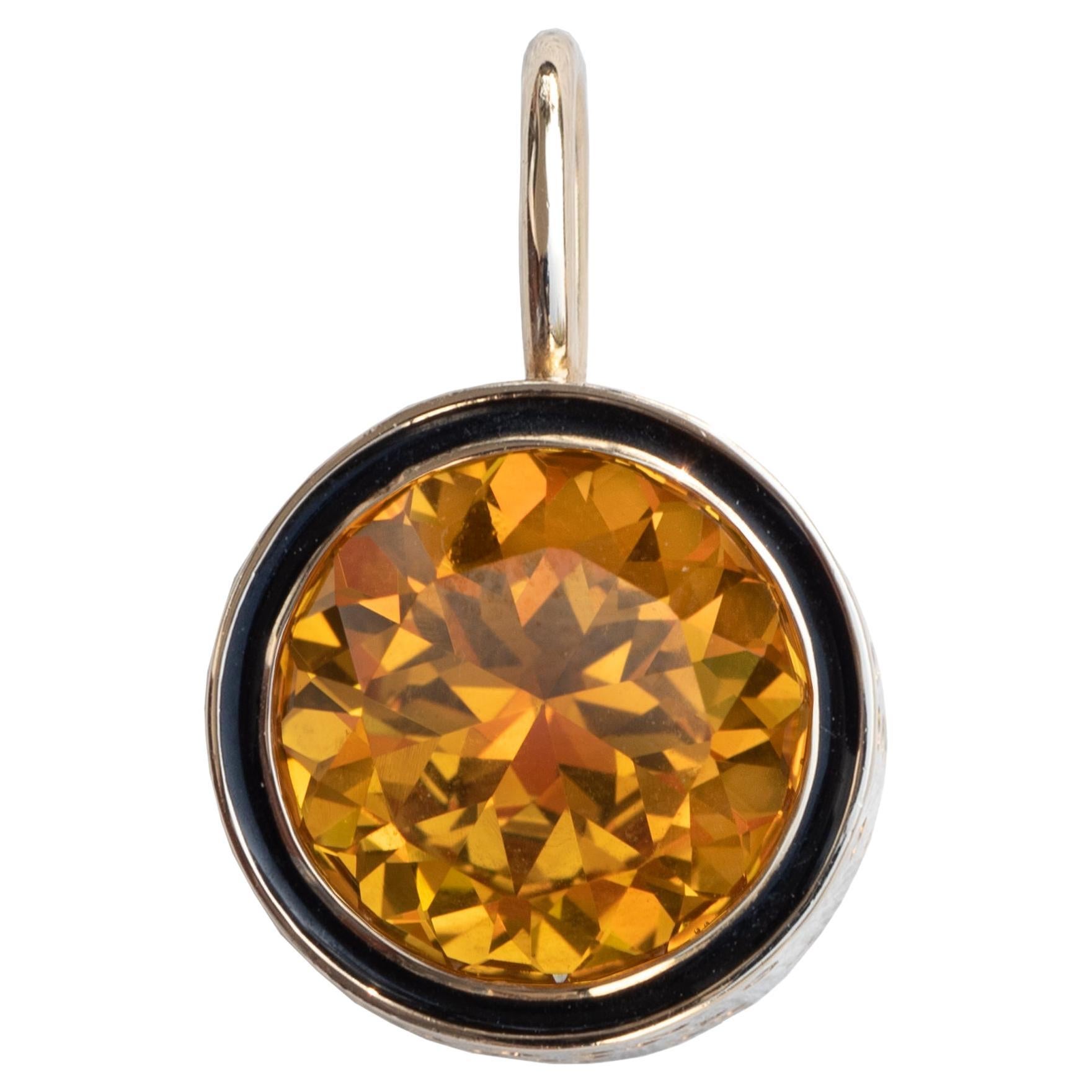 Yellow 5ct Sapphire Constellation Pendant 10kt Gold with Diamonds For Sale