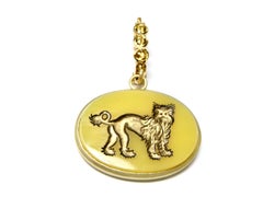 Yellow Aagate Dog with Sapphire Bail