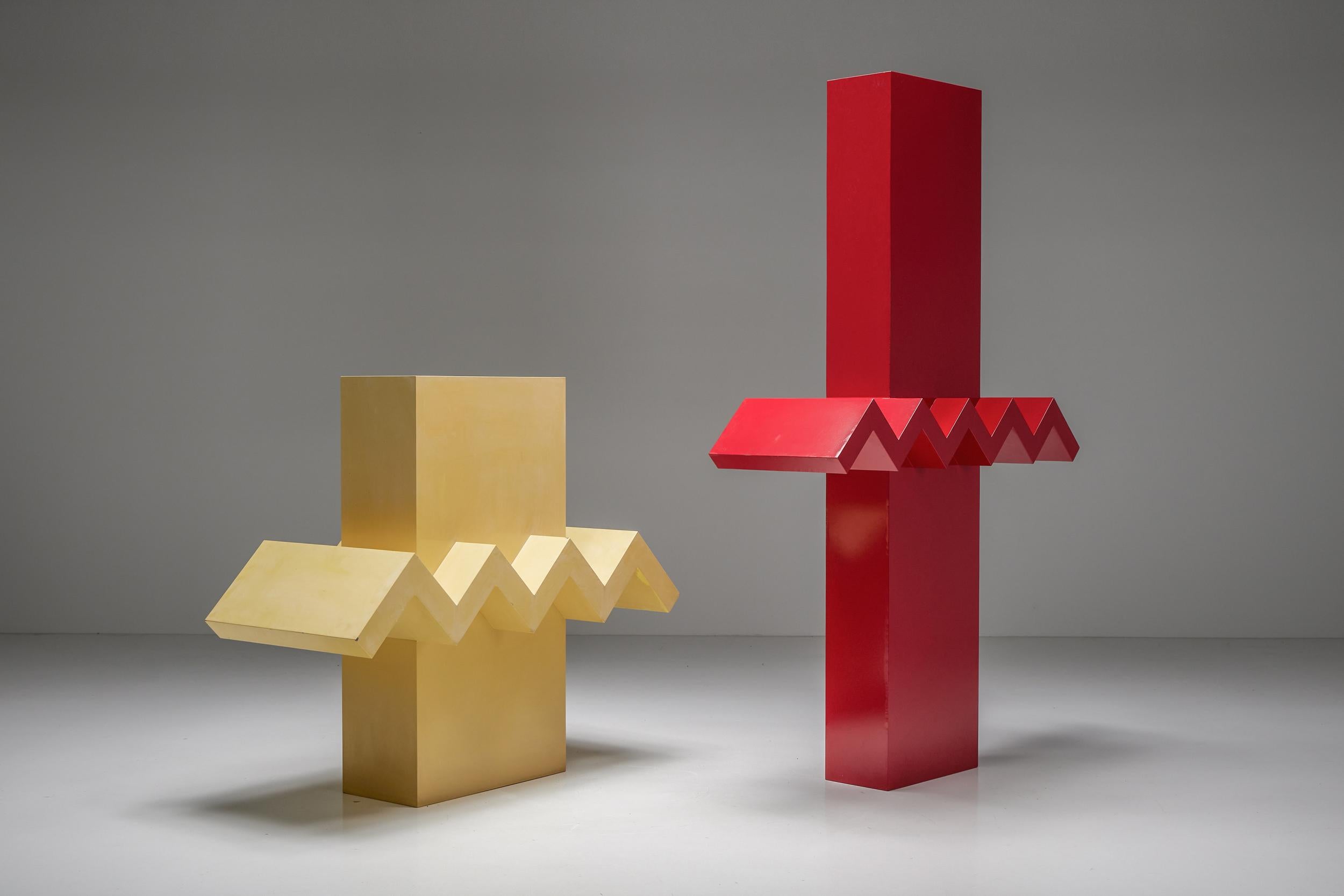 Gelbe abstrakte postmoderne Skulptur, Hic & Nunc Belgische Kunstwerke, 1989 im Angebot 3