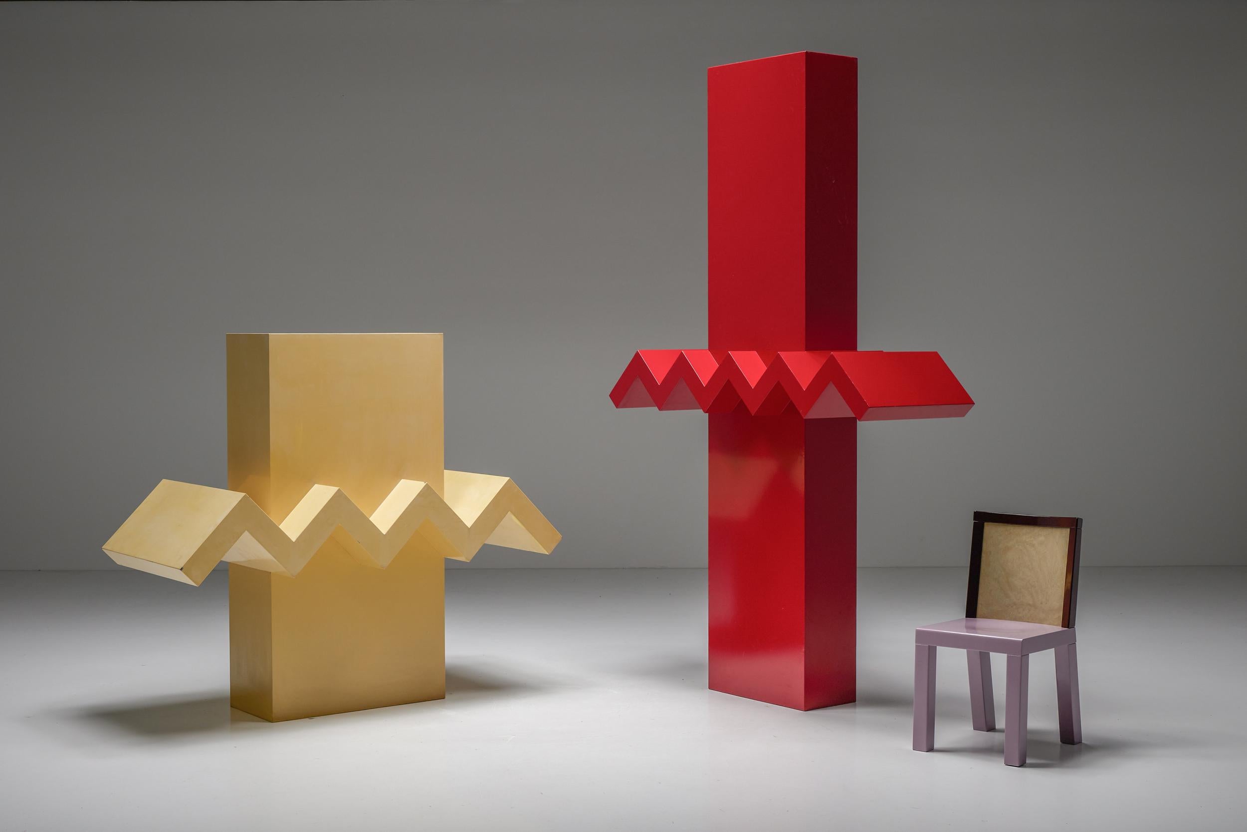 Gelbe abstrakte postmoderne Skulptur, Hic & Nunc Belgische Kunstwerke, 1989 im Angebot 2