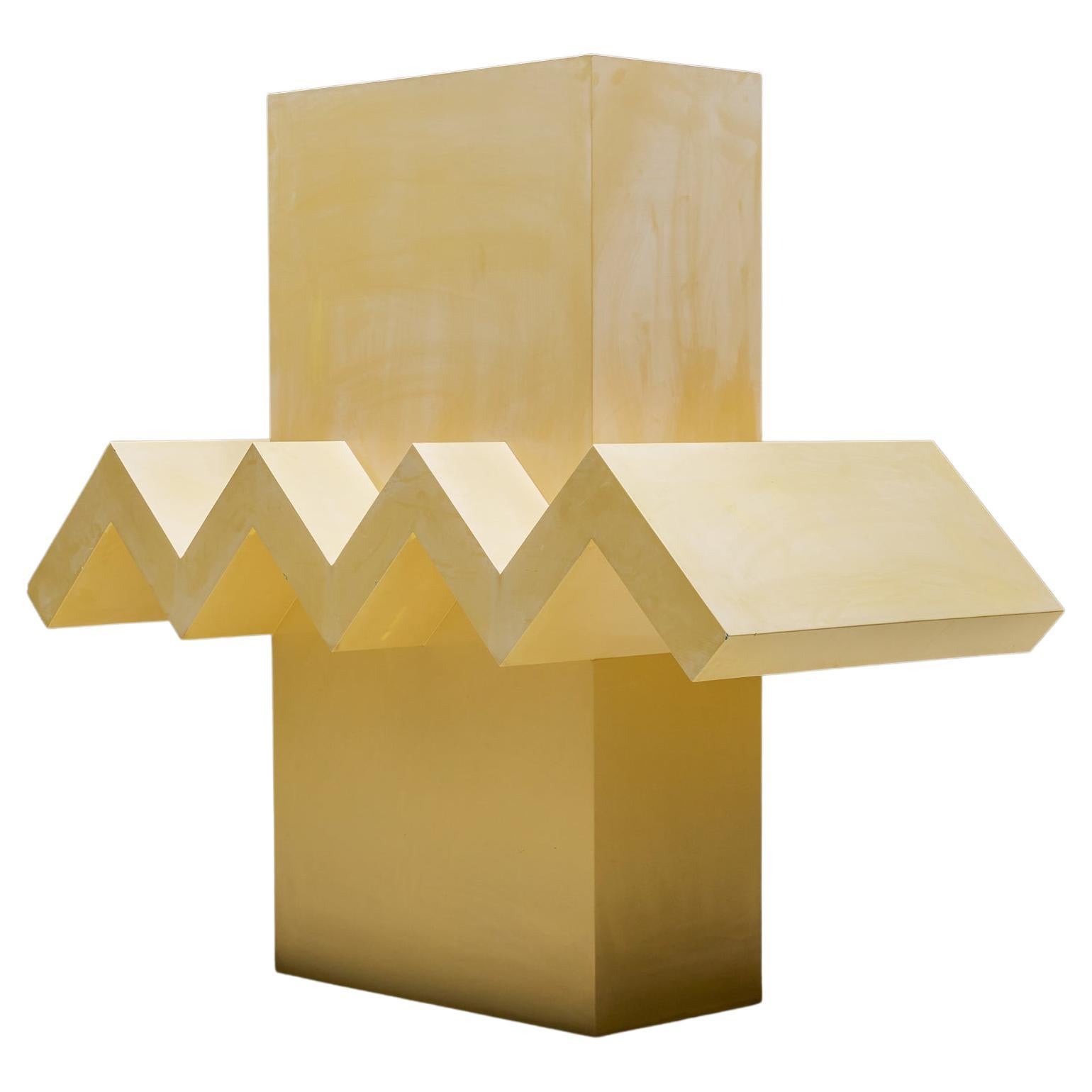Sculpture abstraite postmoderne jaune, Hic & Nunc, œuvres d'art belges, 1989