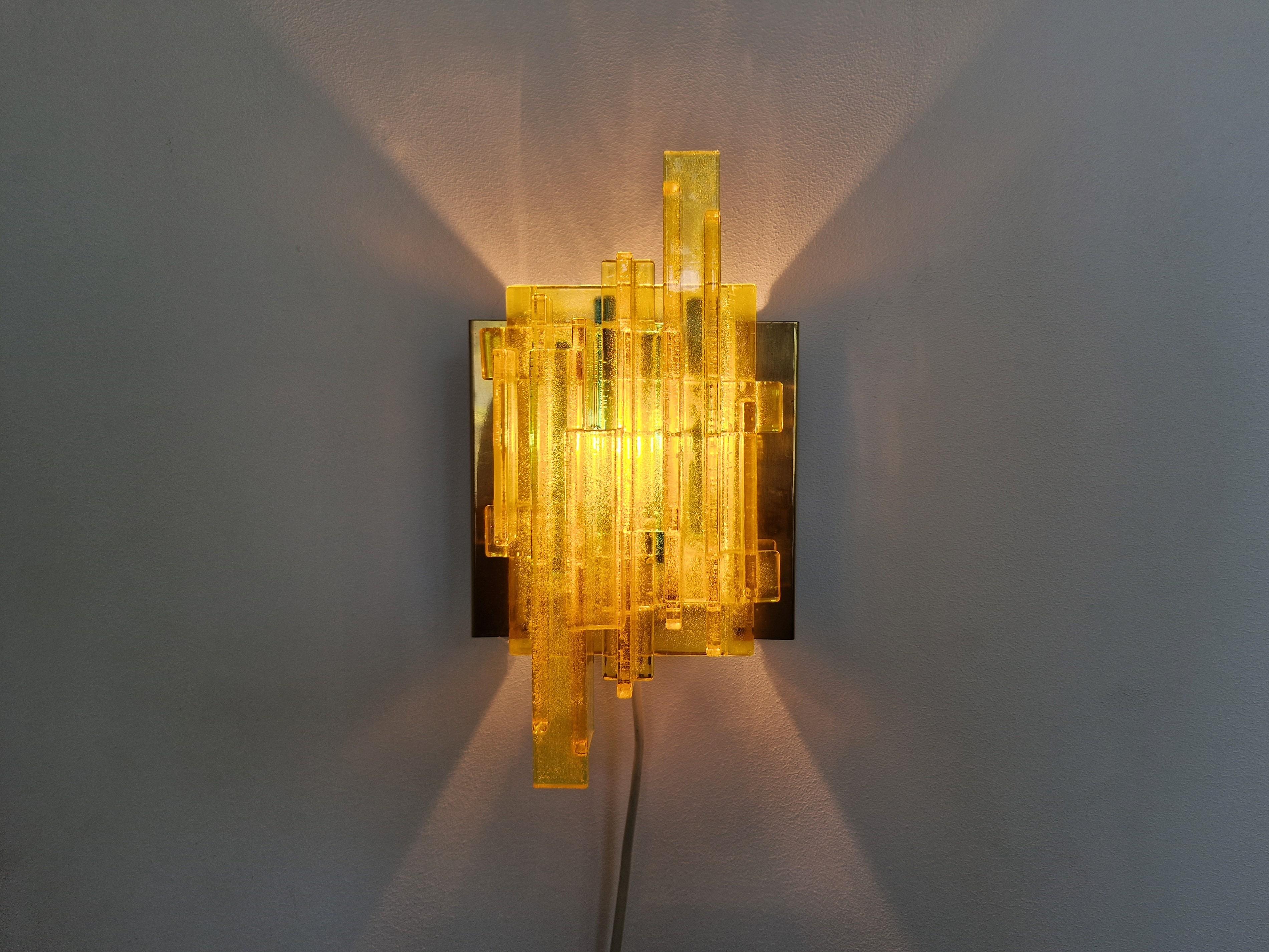 Yellow Acrylic and Metal Wall Lamp by Claus Bolby for Cebo Industri For Sale 3