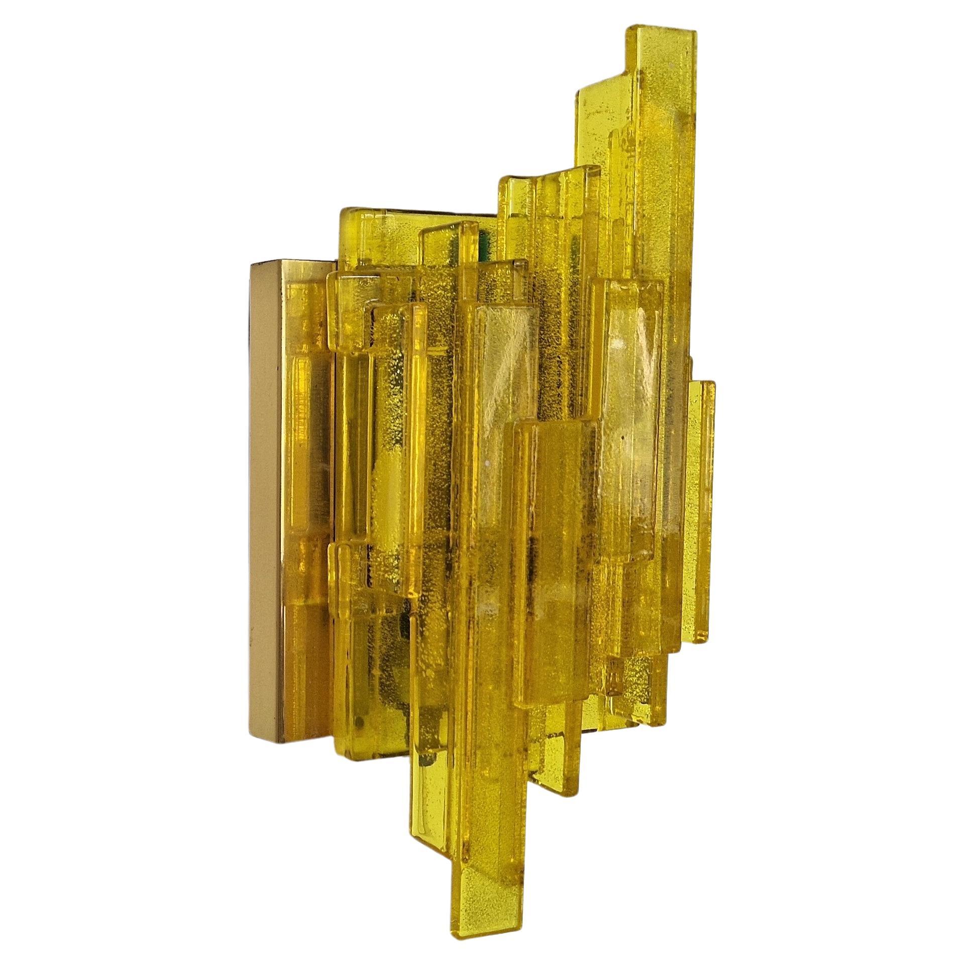Yellow Acrylic and Metal Wall Lamp by Claus Bolby for Cebo Industri For Sale
