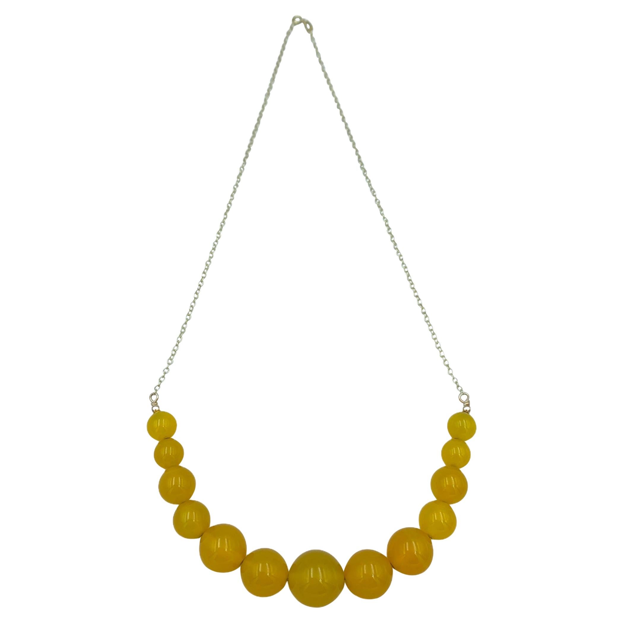 Yellow Agate Bead Graduated Sweetie Necklace in Yellow Gold For Sale