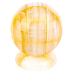 Yellow Agate Gemstone Geode Sculpture Desk Paperweight Sphere