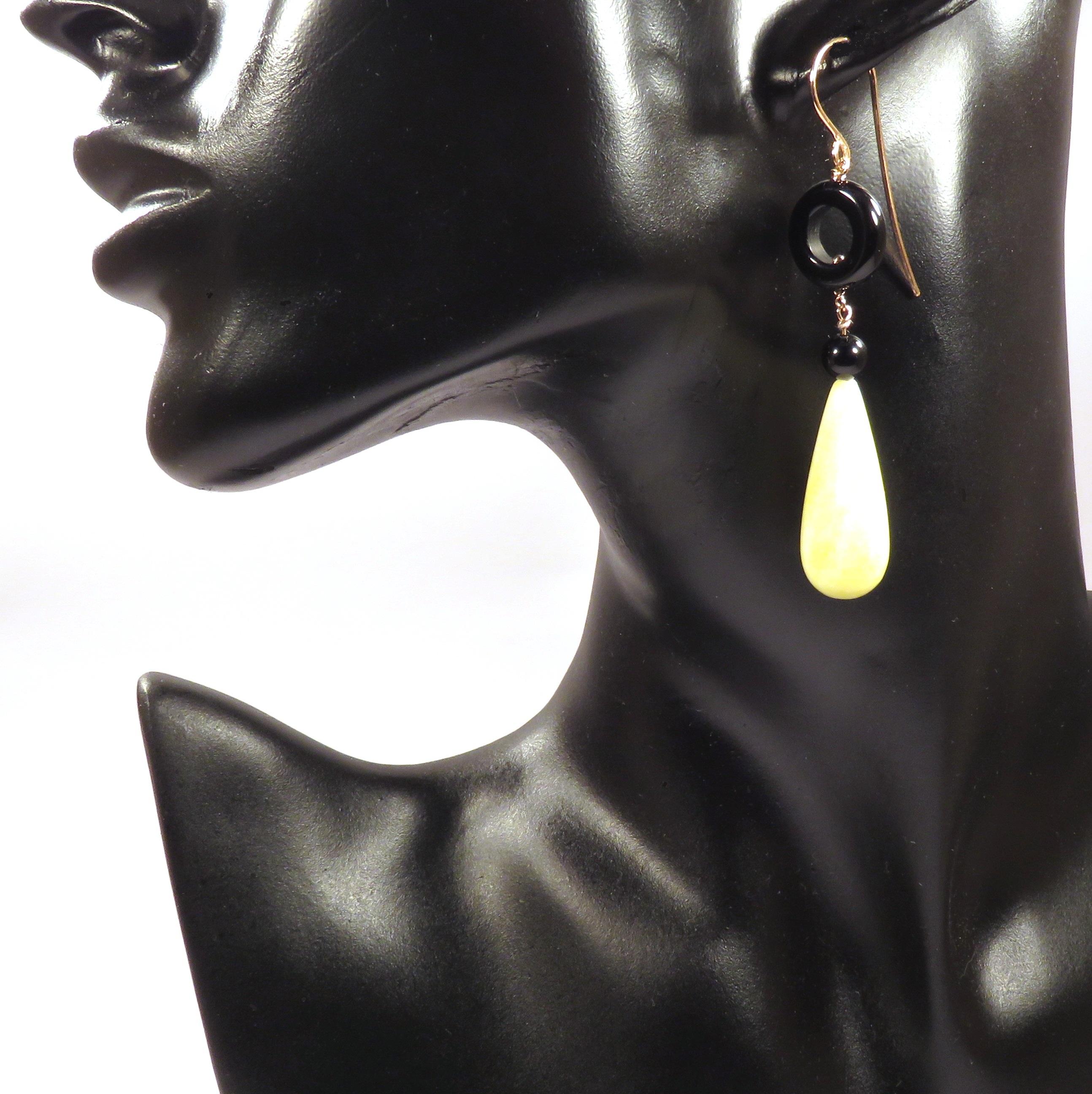 Modern Yellow Agate Onyx Rose Gold Earrings Handcrafted in Italy by Botta Gioielli