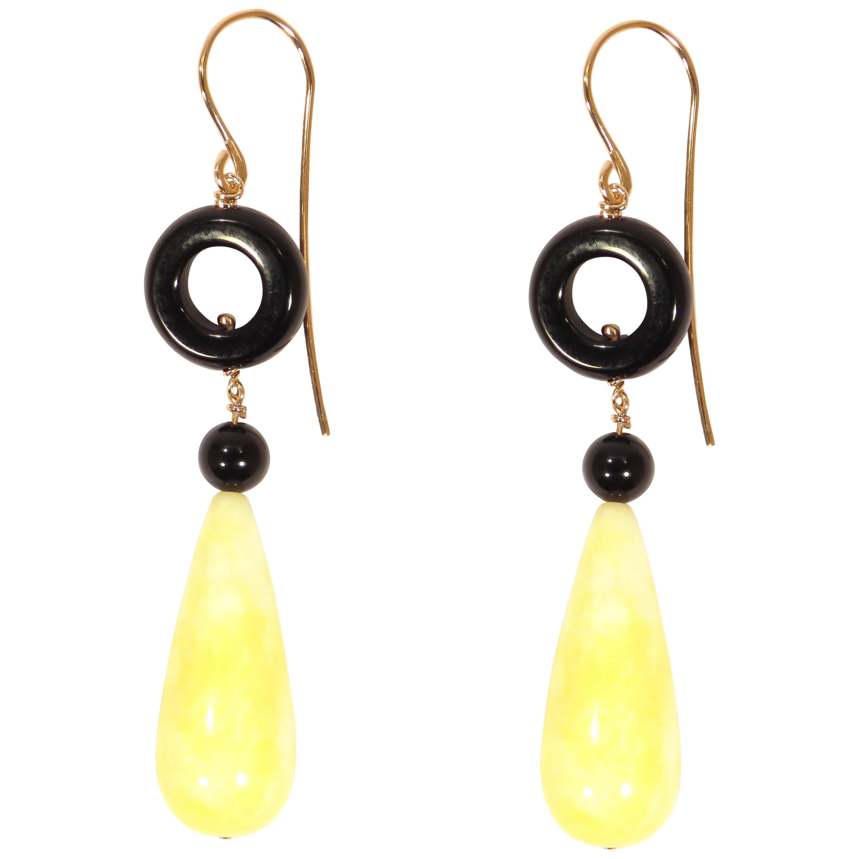 Yellow Agate Onyx Rose Gold Earrings Handcrafted in Italy by Botta Gioielli
