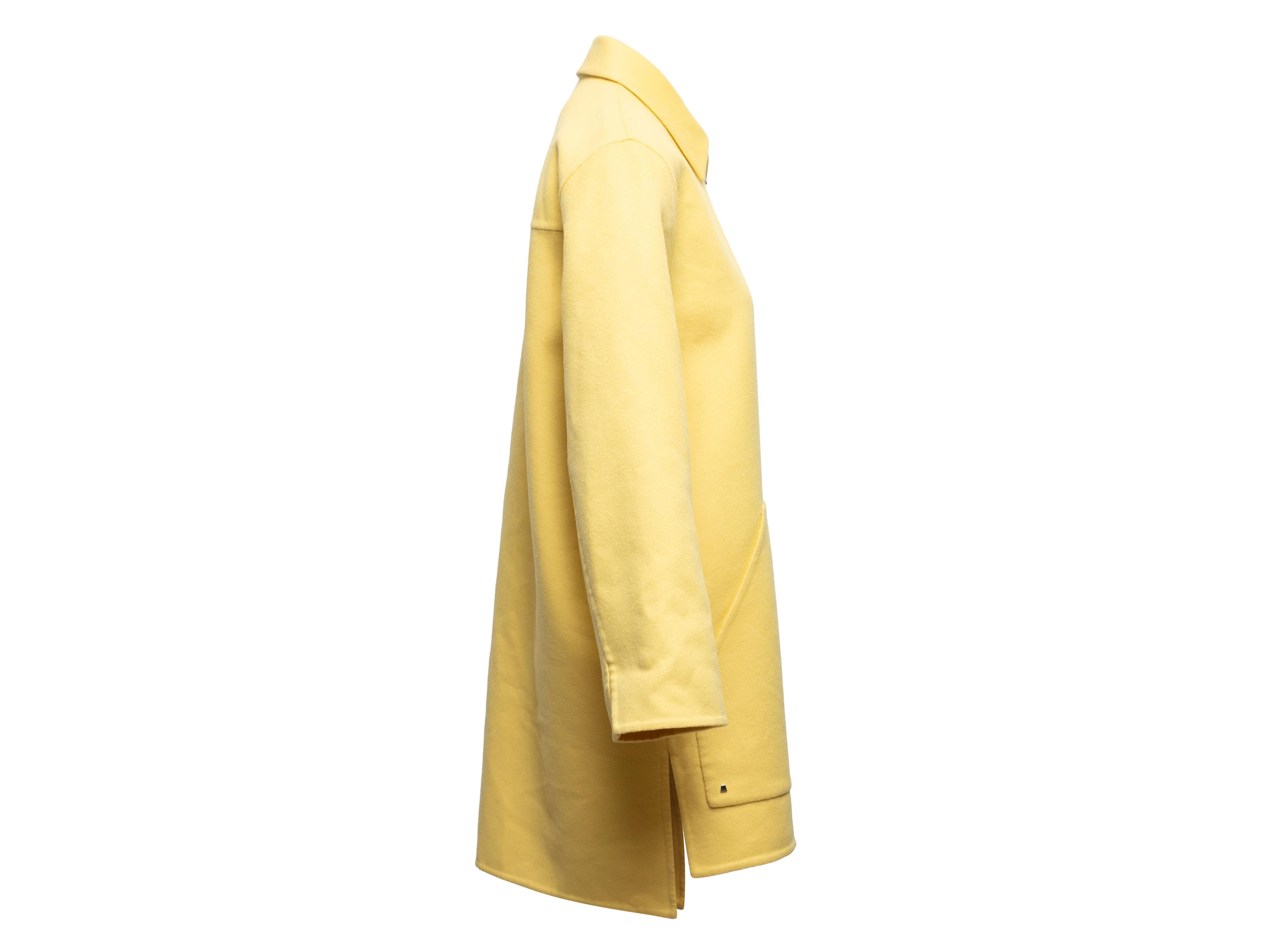 Yellow Akris Mimoa Virgin Wool Zip Coat Size US 4 In Good Condition For Sale In New York, NY