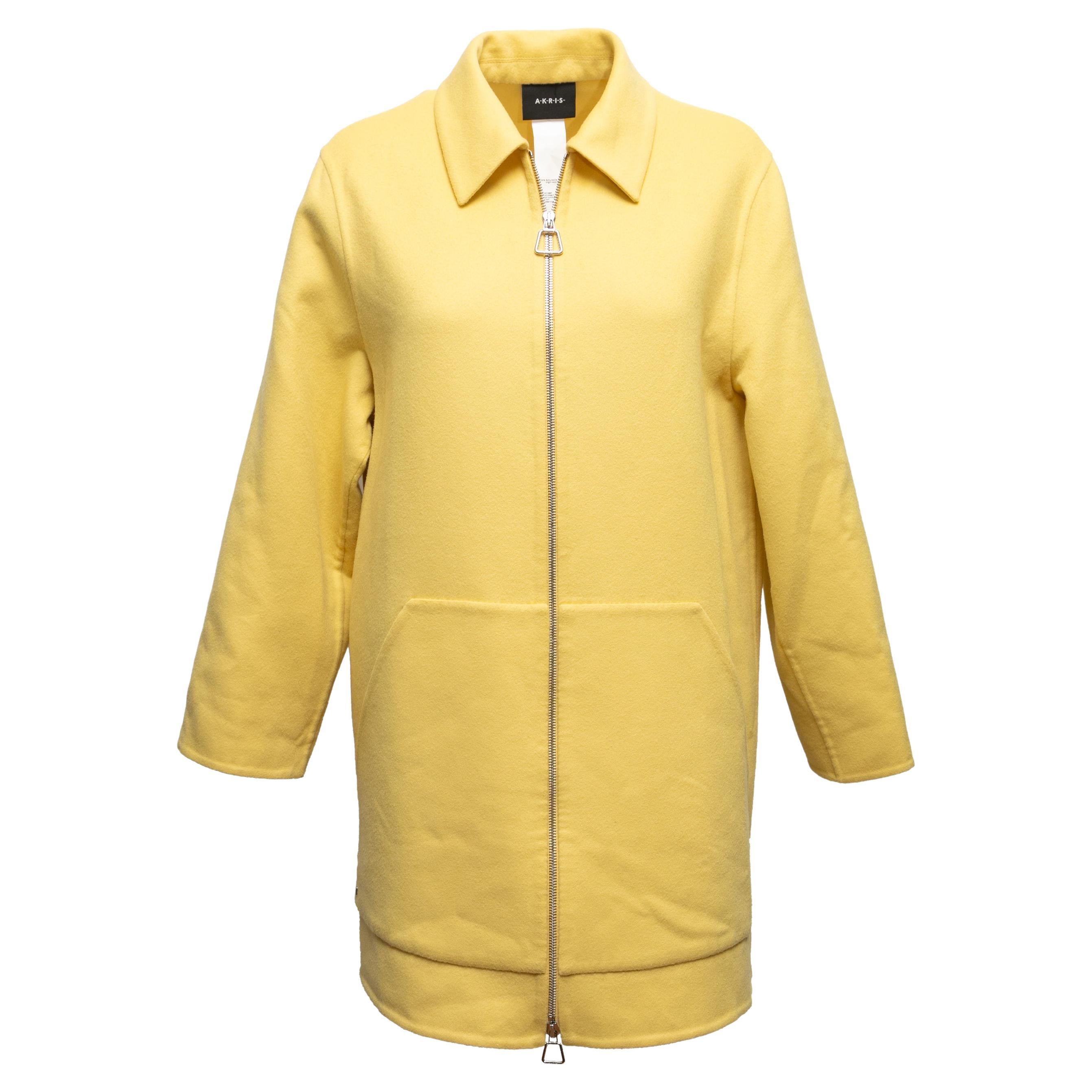 Yellow Akris Mimoa Virgin Wool Zip Coat Size US 4 For Sale