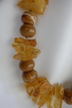 Yellow Amber Chunks Wood Line Jasper Gemstone Necklace