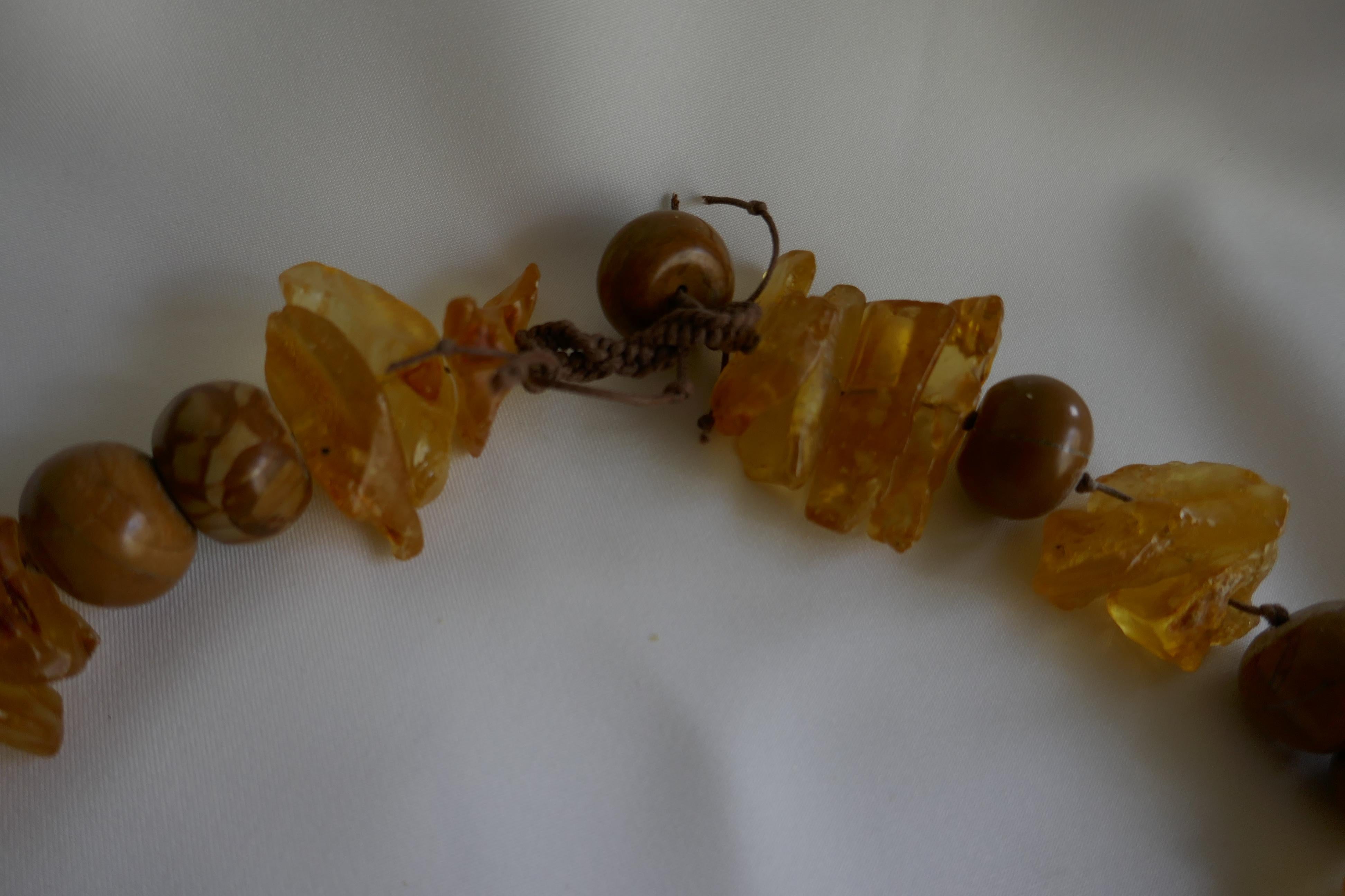 Women's Yellow Amber Chunks Wood Line Jasper Gemstone Necklace For Sale