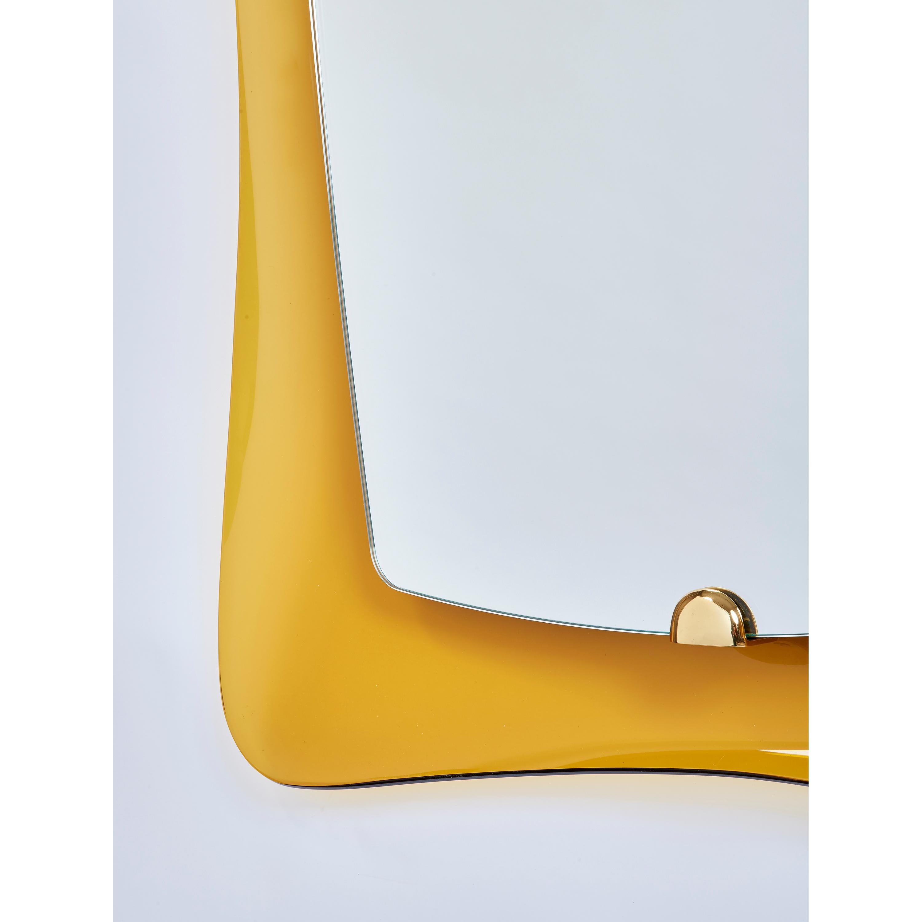 Yellow Amber Glass Mirror, Italy, 1960s In Good Condition For Sale In New York, NY