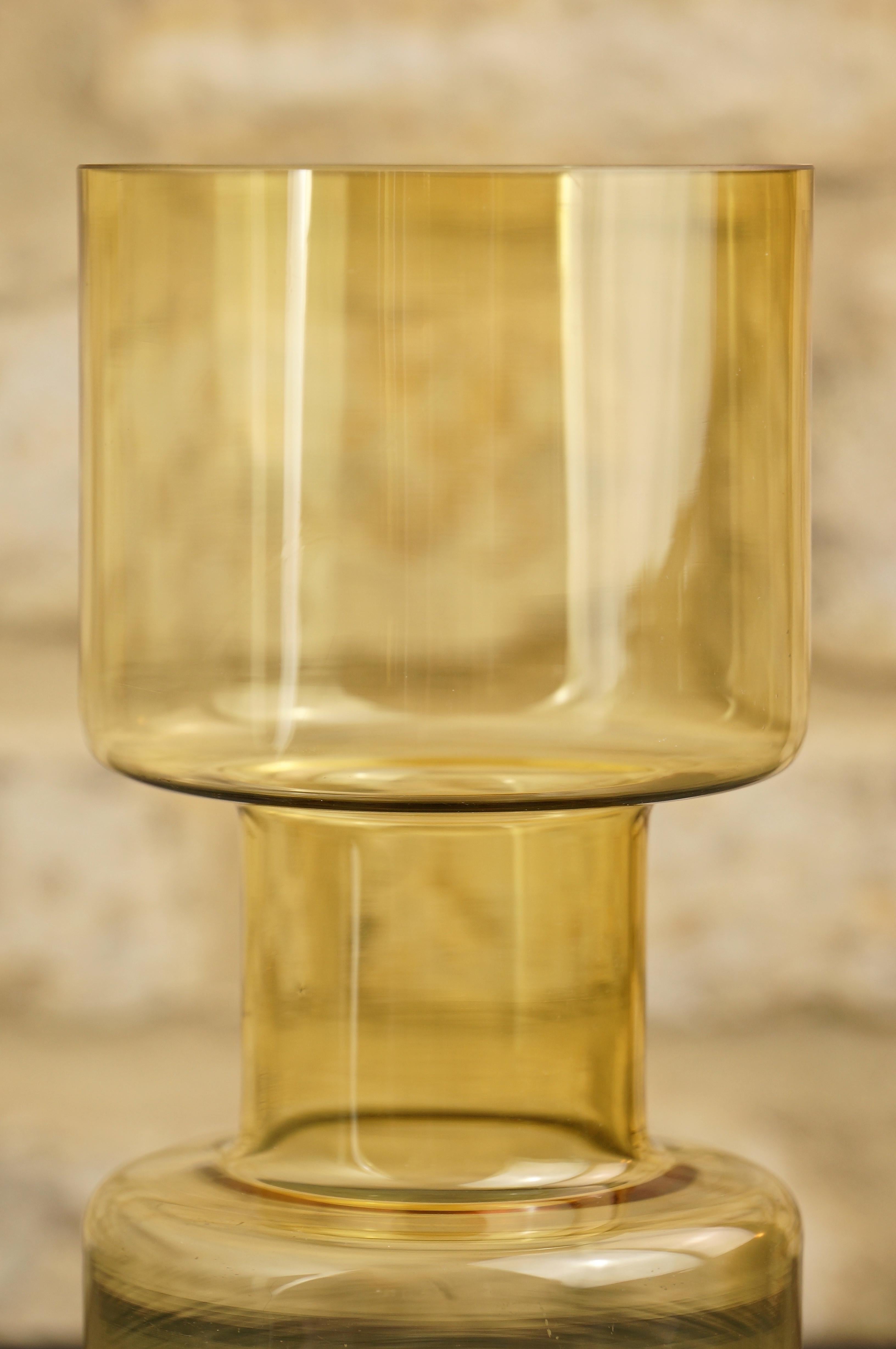 Yellow/Amber Hooped Glass Vase, Tamara Aladin, Riihimäen Lasi Oy, Riihimaki In Good Condition In Huddersfield, GB